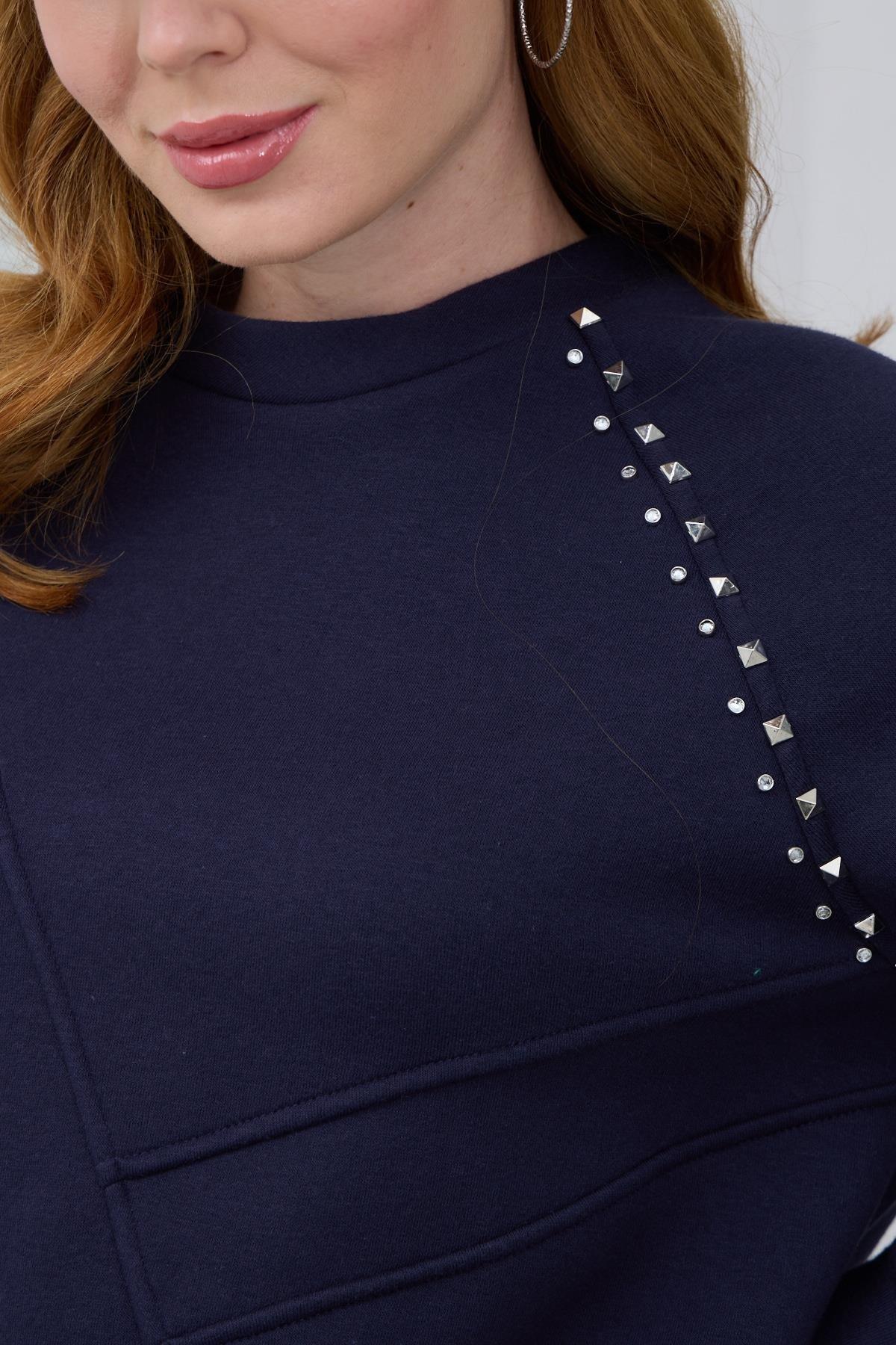 MOODBASİC Moodbasic Mb21.286 İçi Polarlı Zımbalı Tunik - Lacivert  Tunik 