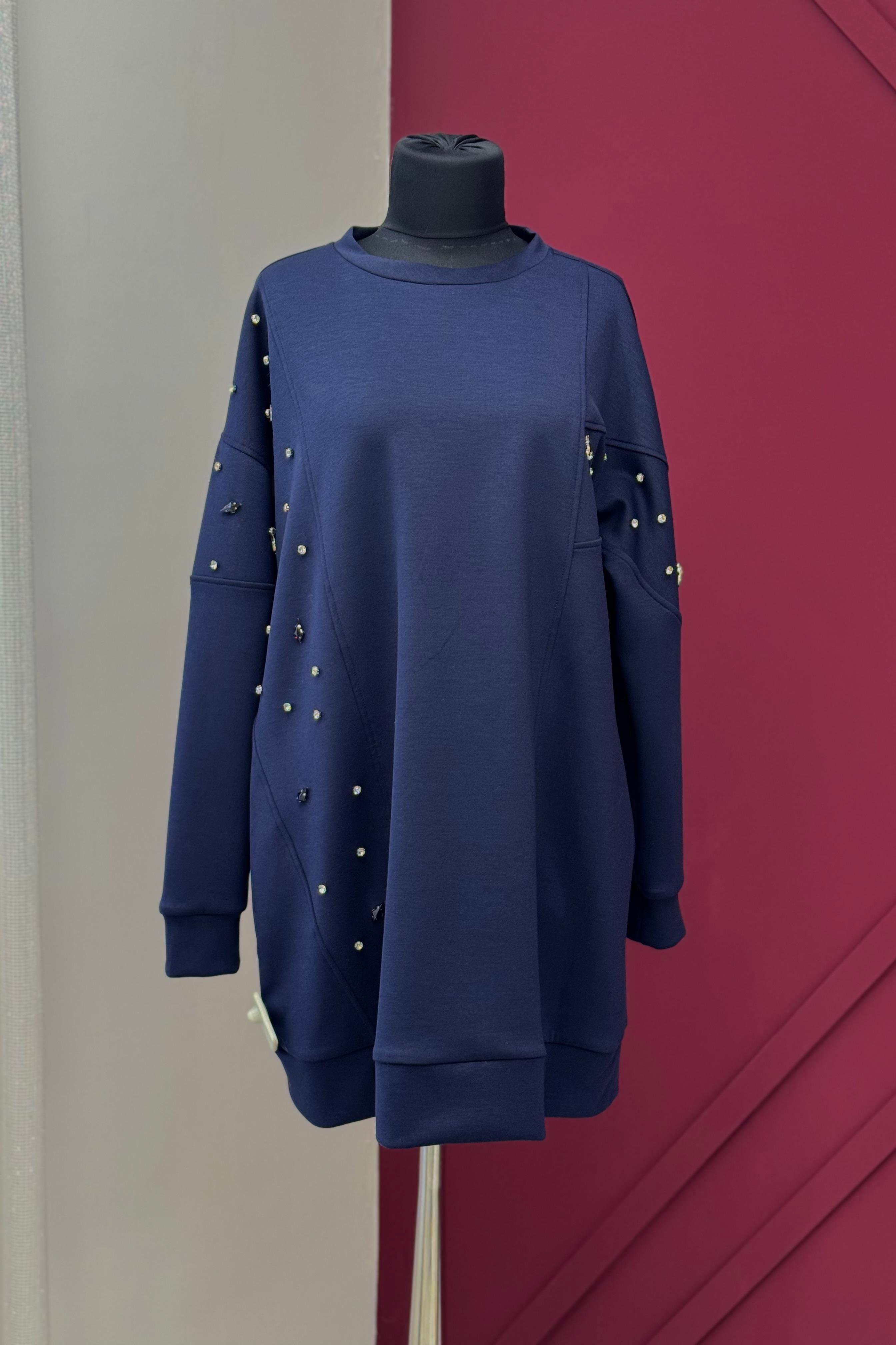 MOODBASİC Moodbasic Mb21.285 Asimetrik Kuplu Taşlı Tunik - Lacivert  Tunik 