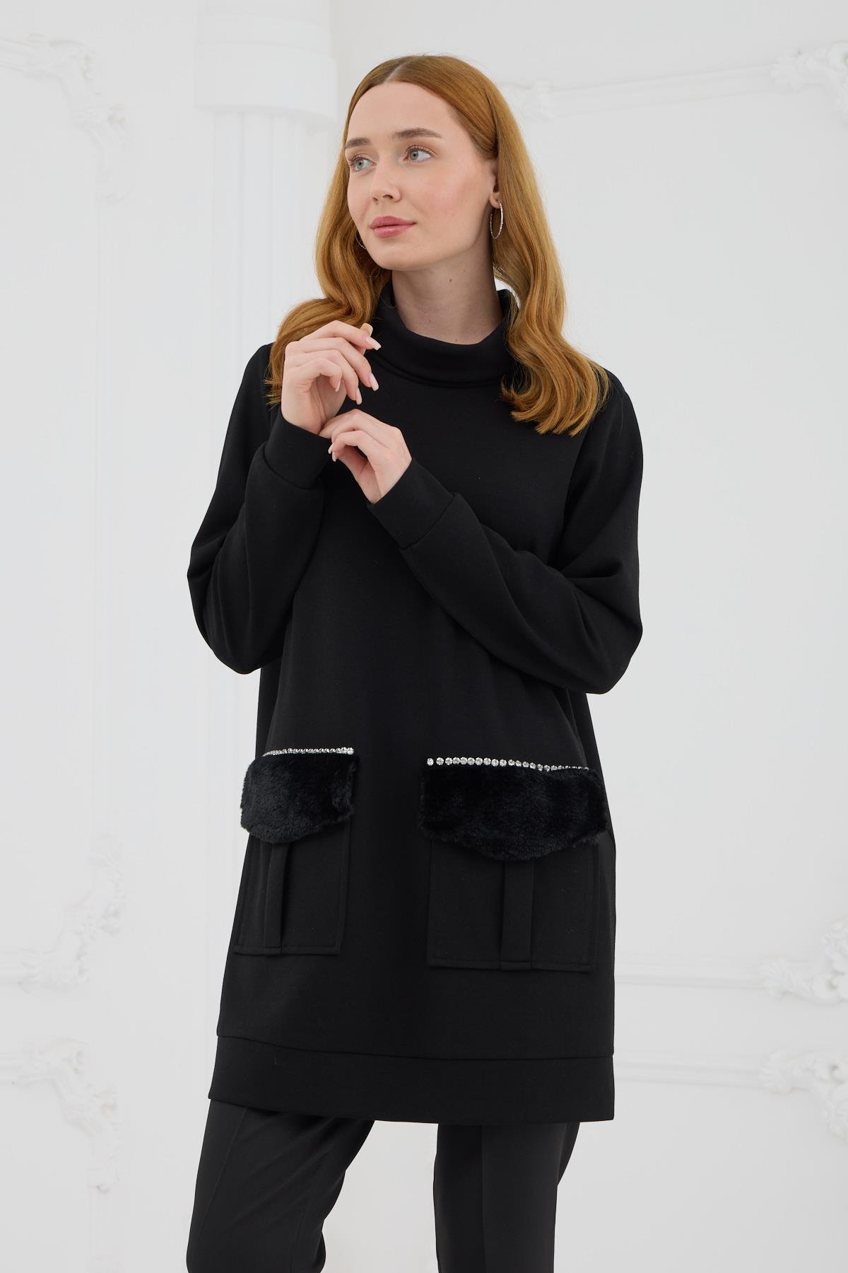 MOODBASİC Moodbasic Mb21.222 Kürk Cepli Sweatshırt - Siyah Moodbasic Mb21.222 Kürk Cepli Sweatshırt - Siyah - Bilen Giyim Tunik 