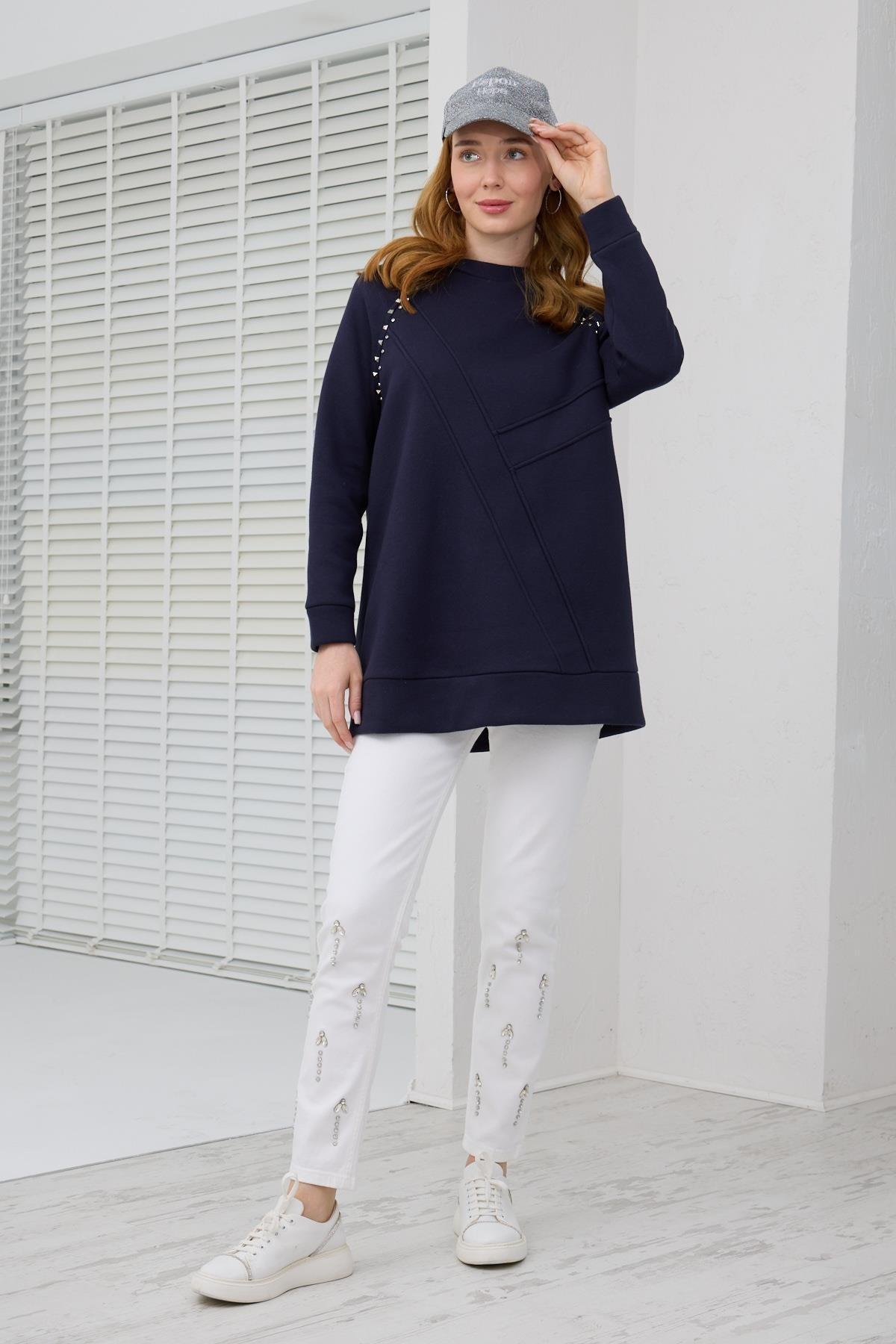 MOODBASİC Moodbasic Mb21.286 İçi Polarlı Zımbalı Tunik - Lacivert  Tunik 