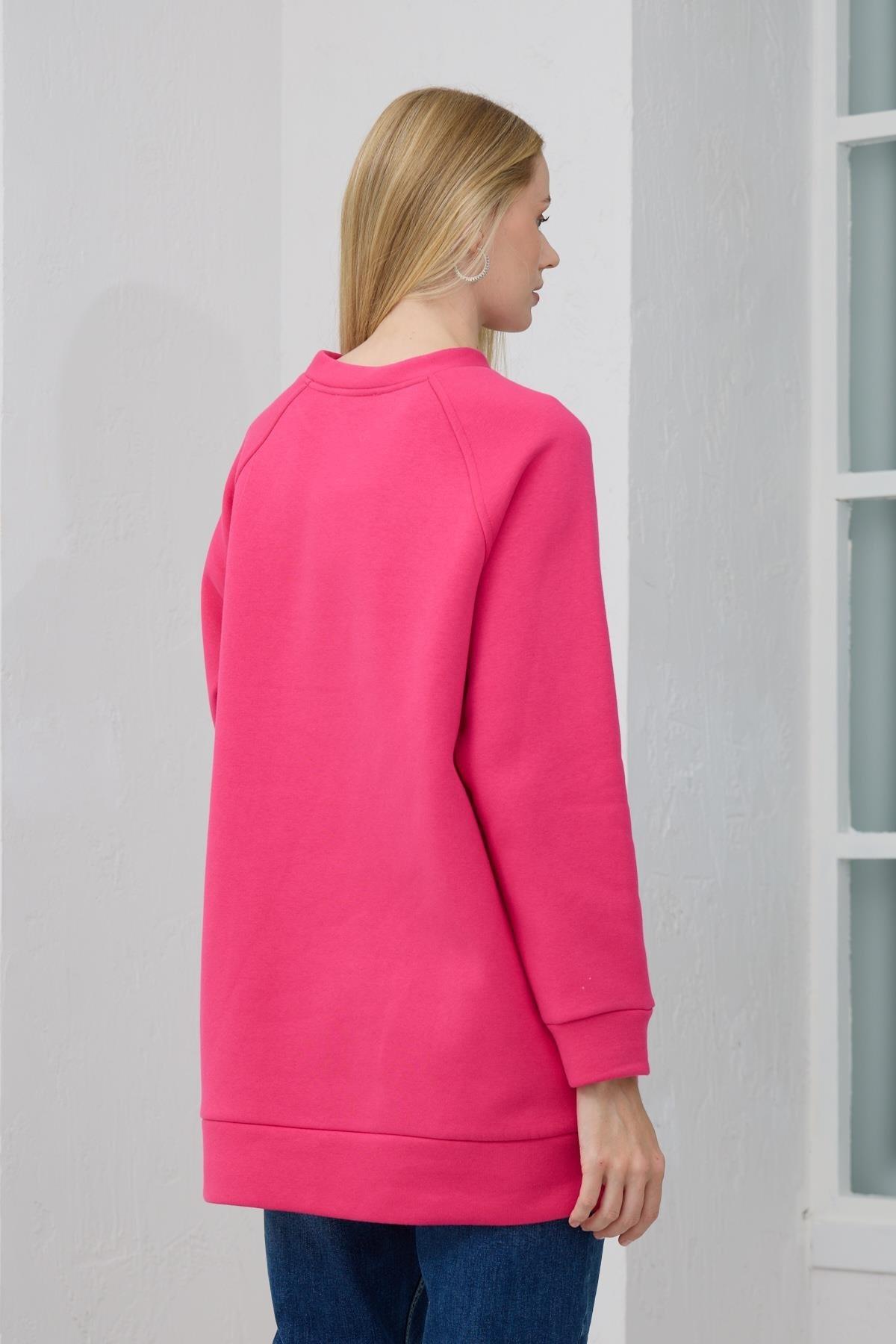 MOODBASİC Moodbasic Mb21.286 İçi Polarlı Zımbalı Tunik - Fuşya  Tunik 