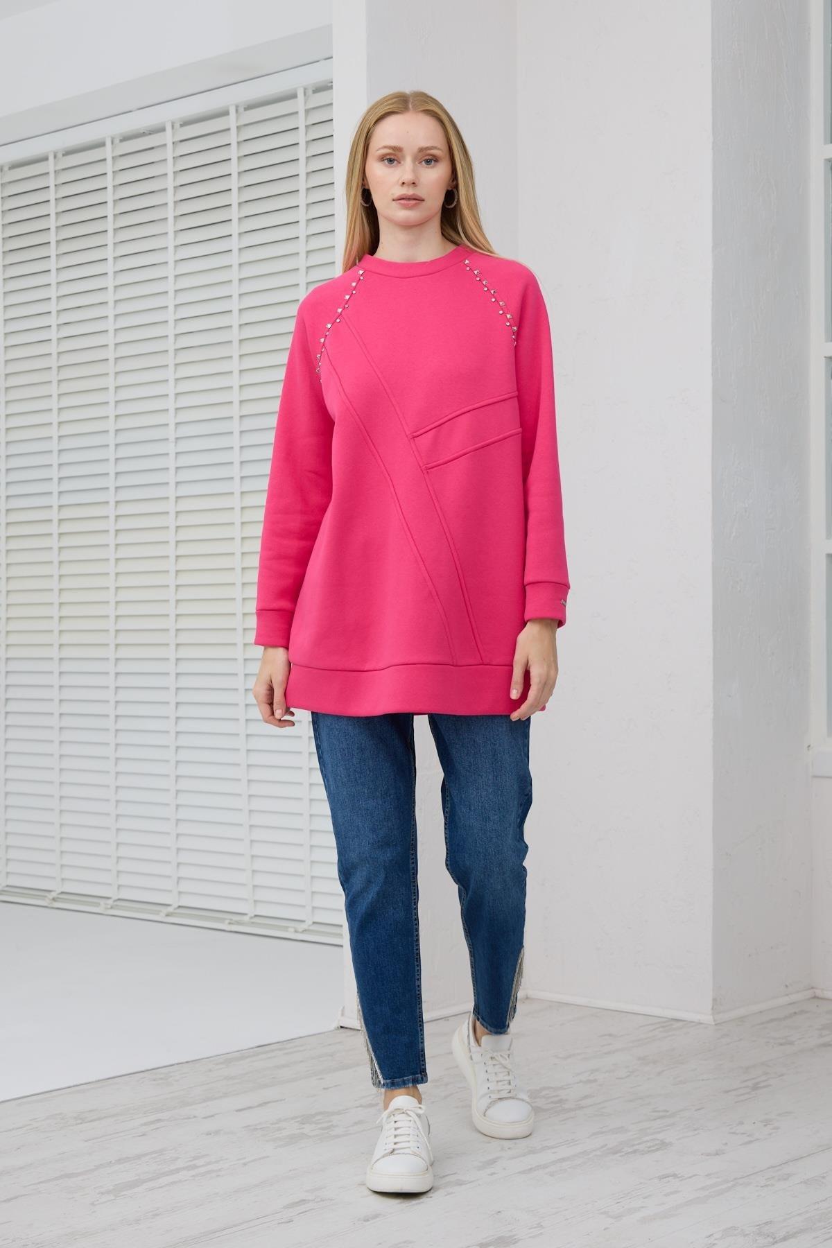 MOODBASİC Moodbasic Mb21.286 İçi Polarlı Zımbalı Tunik - Fuşya  Tunik 