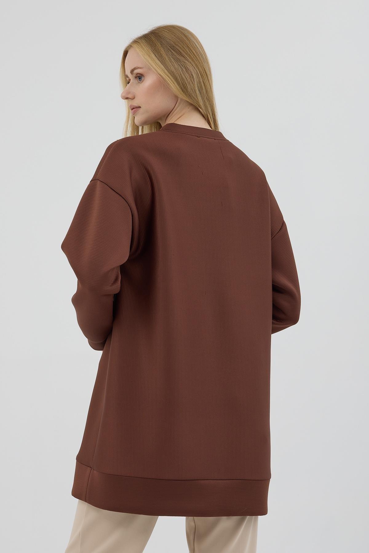 MOODBASİC Moodbasic Mb21.287 Gümüş İncili Scuba Tunik - Kahve  Tunik 