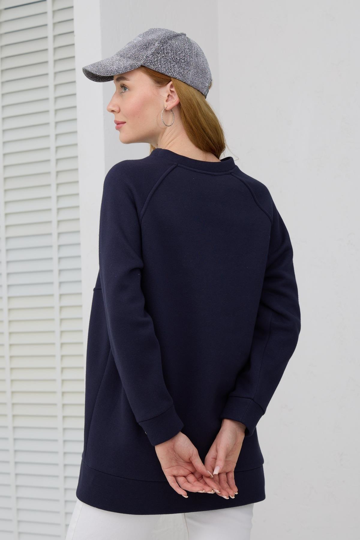 MOODBASİC Moodbasic Mb21.286 İçi Polarlı Zımbalı Tunik - Lacivert  Tunik 