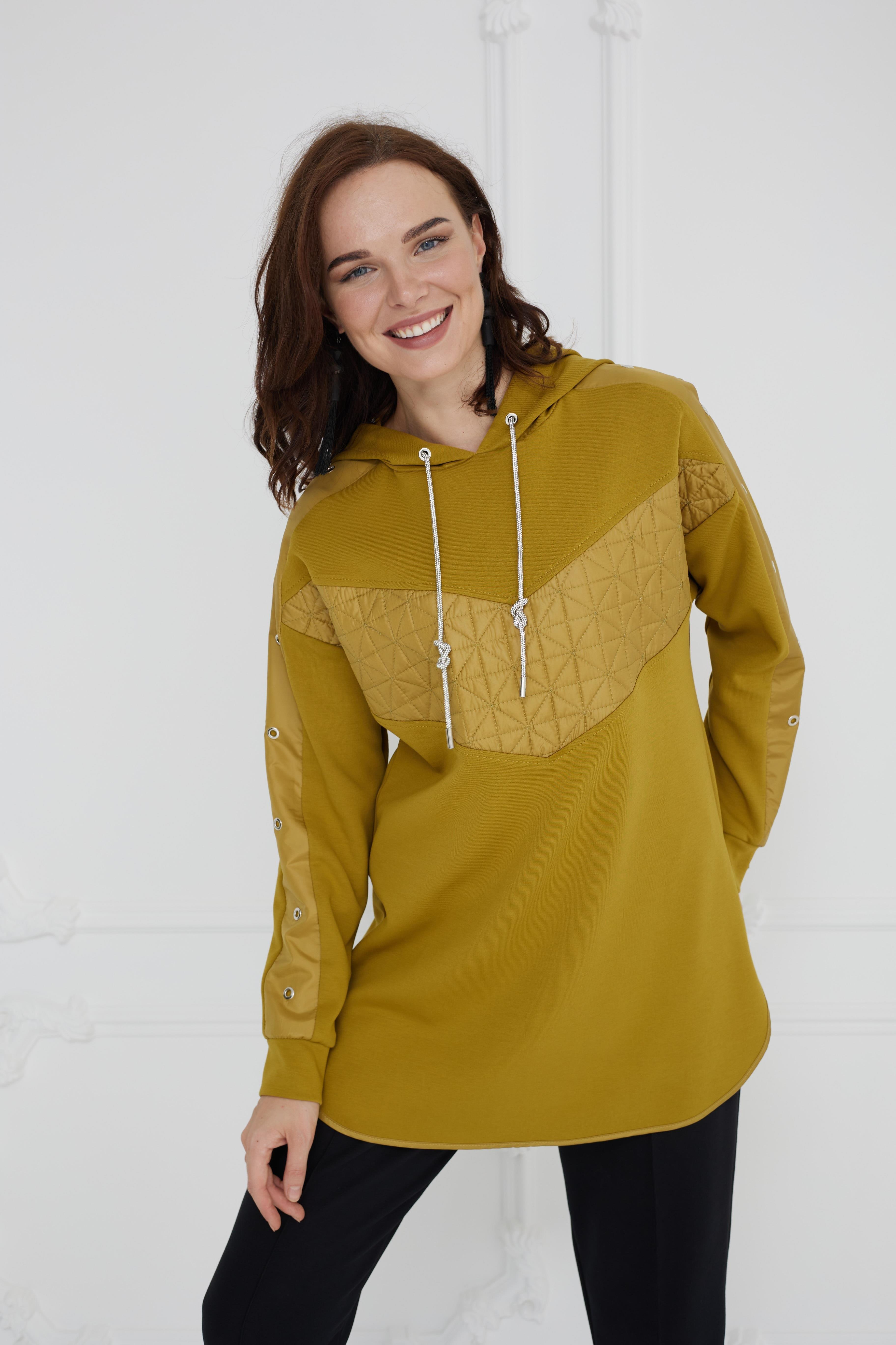 MOODBASİC Moodbasic Mb21.284 Kapitone Detaylı Kapüşonlu Tunik - Yağ Yeşili  Tunik 