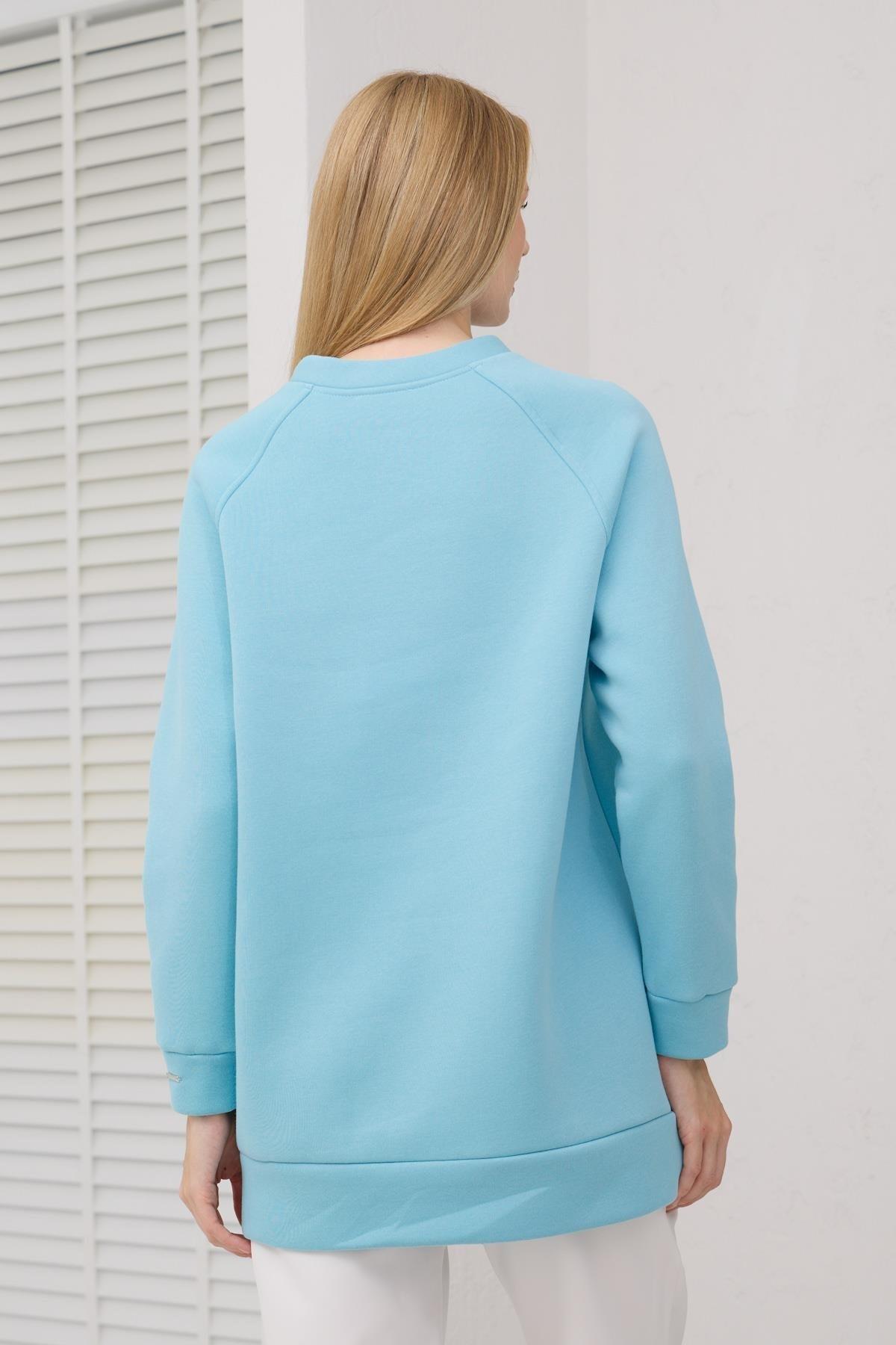 MOODBASİC Moodbasic Mb21.286 İçi Polarlı Zımbalı Tunik - Açık Mavi  Tunik 