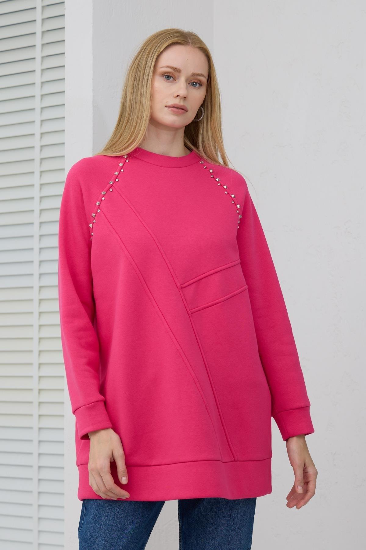 MOODBASİC Moodbasic Mb21.286 İçi Polarlı Zımbalı Tunik - Fuşya  Tunik 