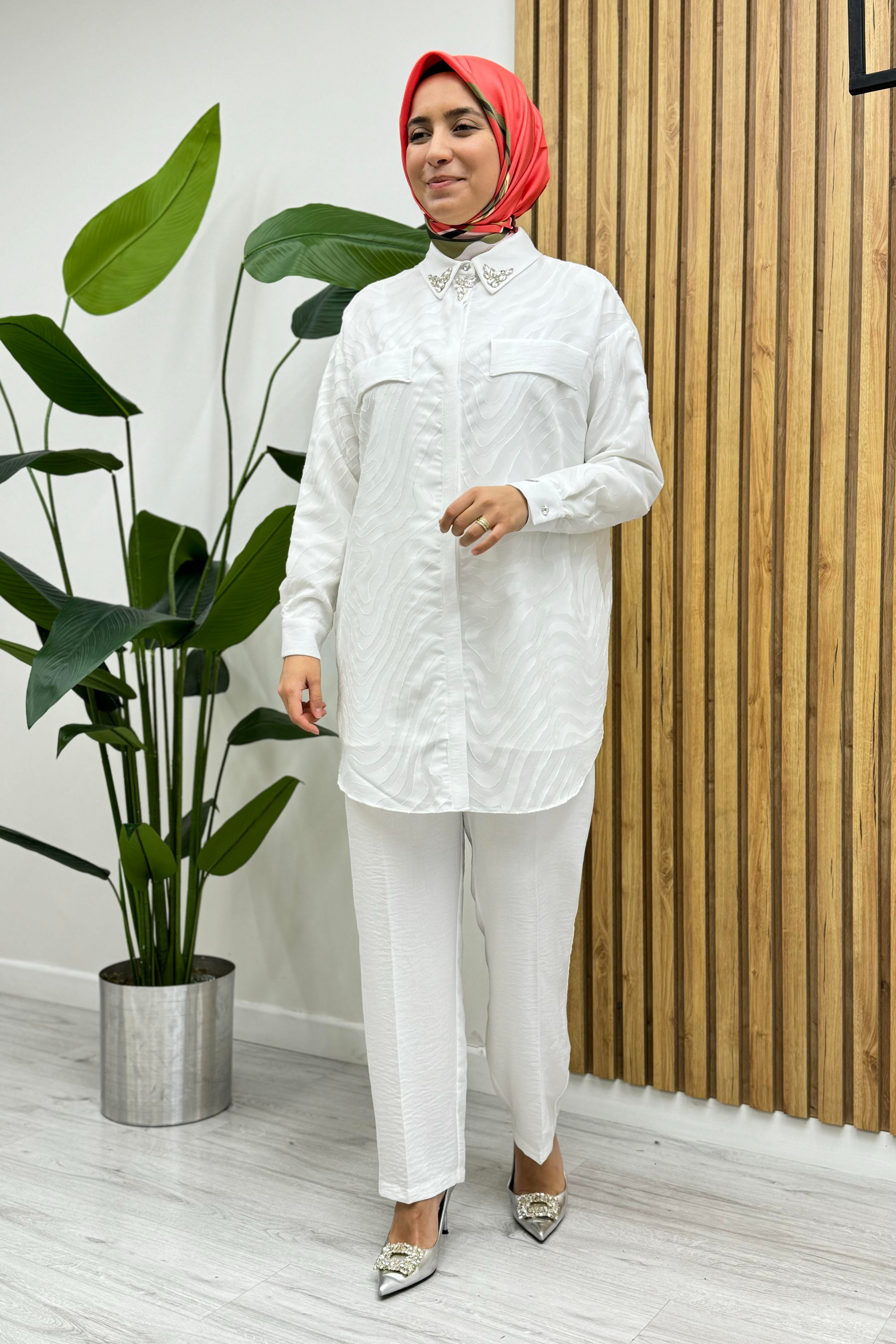 MOODBASİC Moodbasic Mb24.554 Organzeli Taşlı İkili Takım - Ekru  Takım