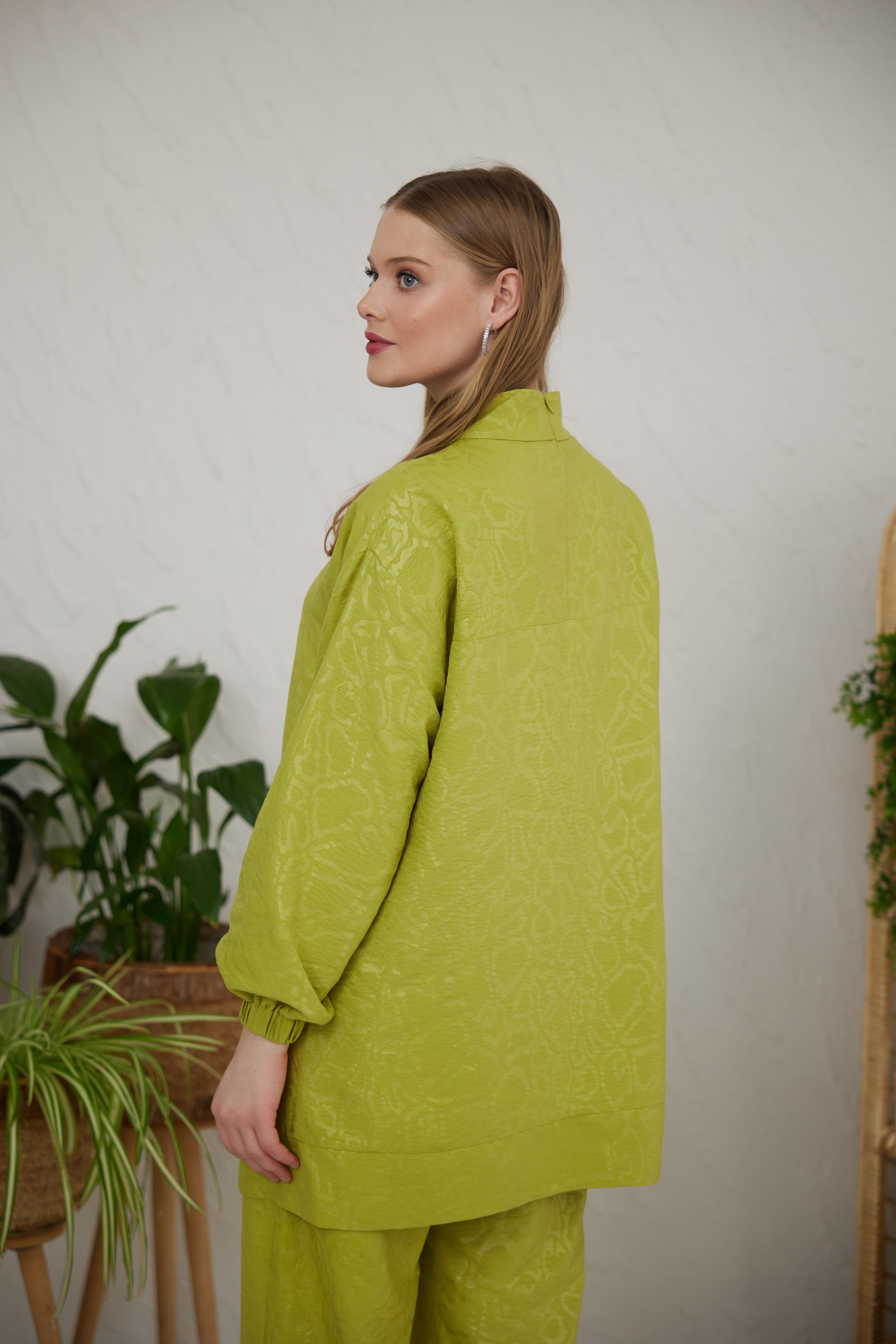 MOODBASİC Moodbasic Mb24.618 Yırtmacı Taşlı Pamuklu Takım - Asit Sarı  Takım