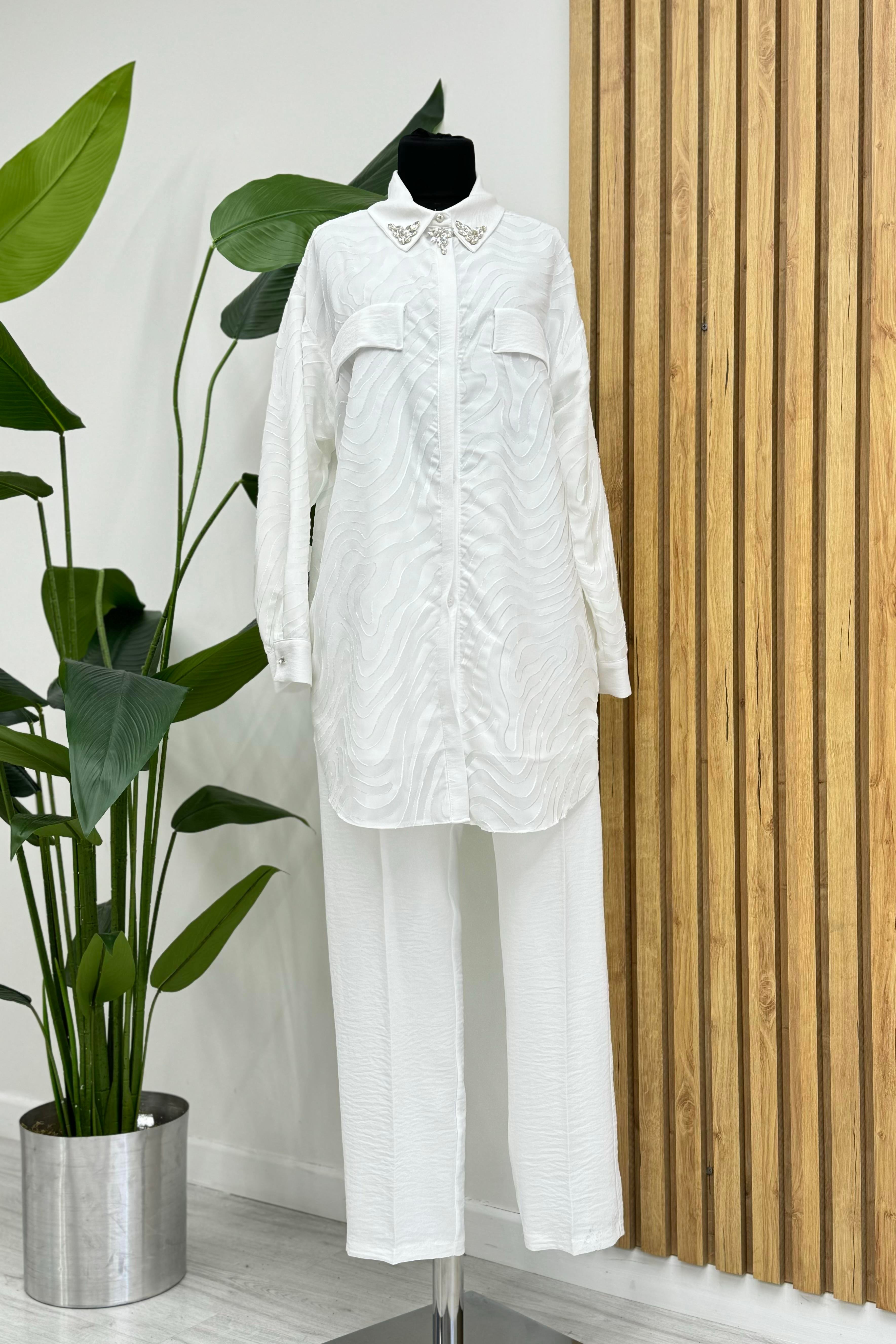 MOODBASİC Moodbasic Mb24.554 Organzeli Taşlı İkili Takım - Ekru  Takım