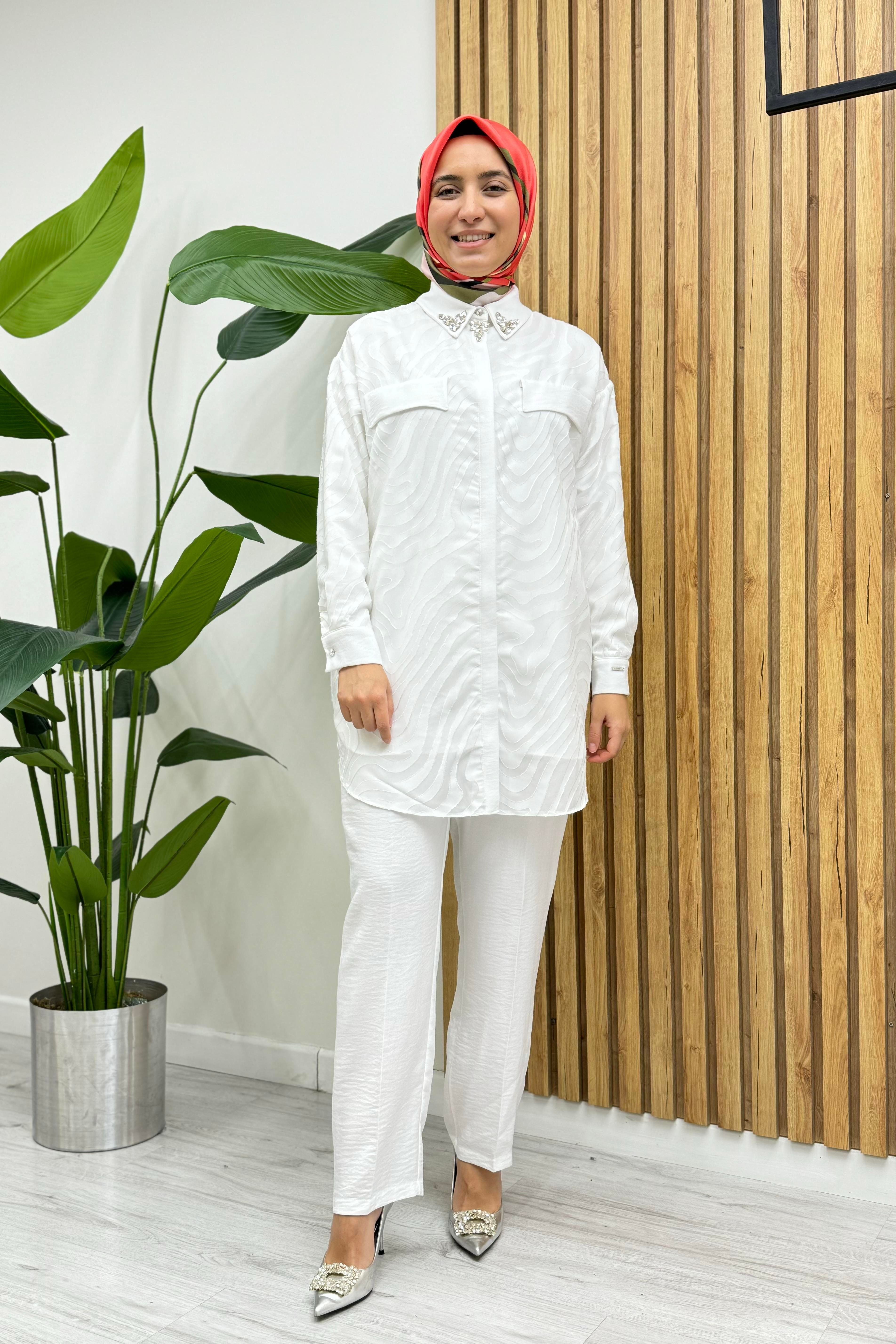 MOODBASİC Moodbasic Mb24.554 Organzeli Taşlı İkili Takım - Ekru  Takım