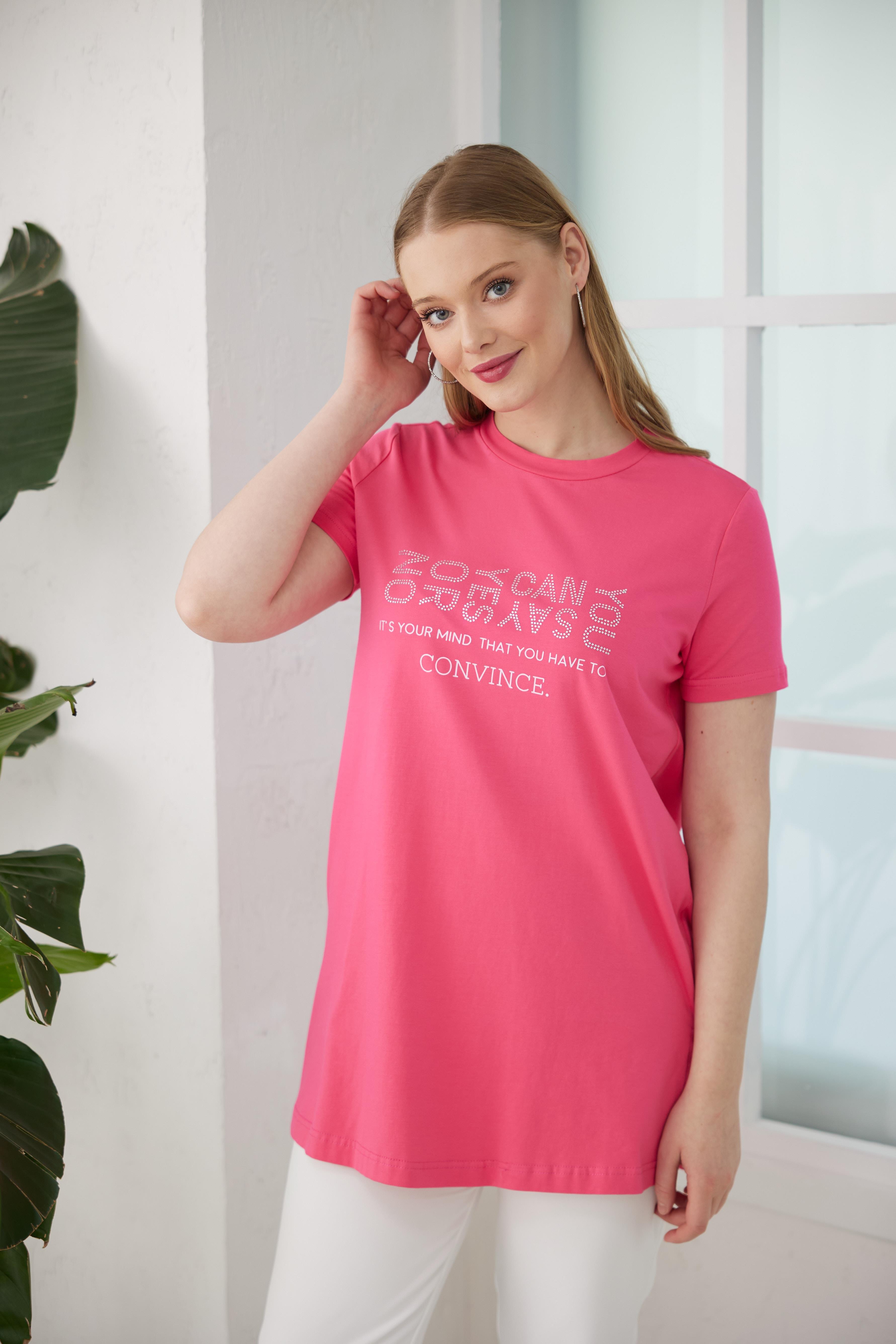 MOODBASİC Moodbasic Mb27.180 Taş Baskılı T-Shirt - Fuşya  T-shirt