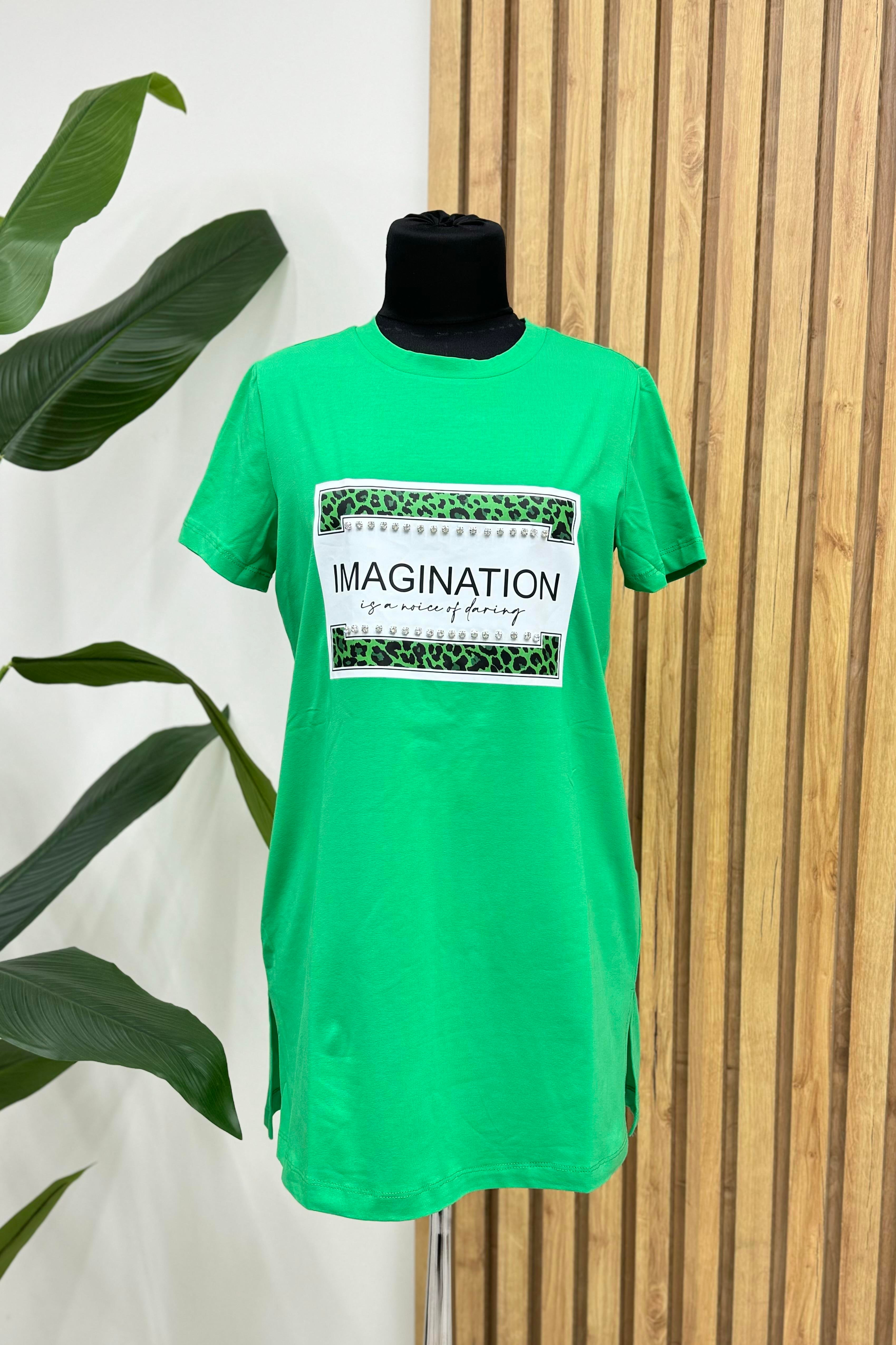 MOODBASİC Moodbasic Mb27.182 Taşlı Baskılı Tsihrt - Yeşil  T-shirt