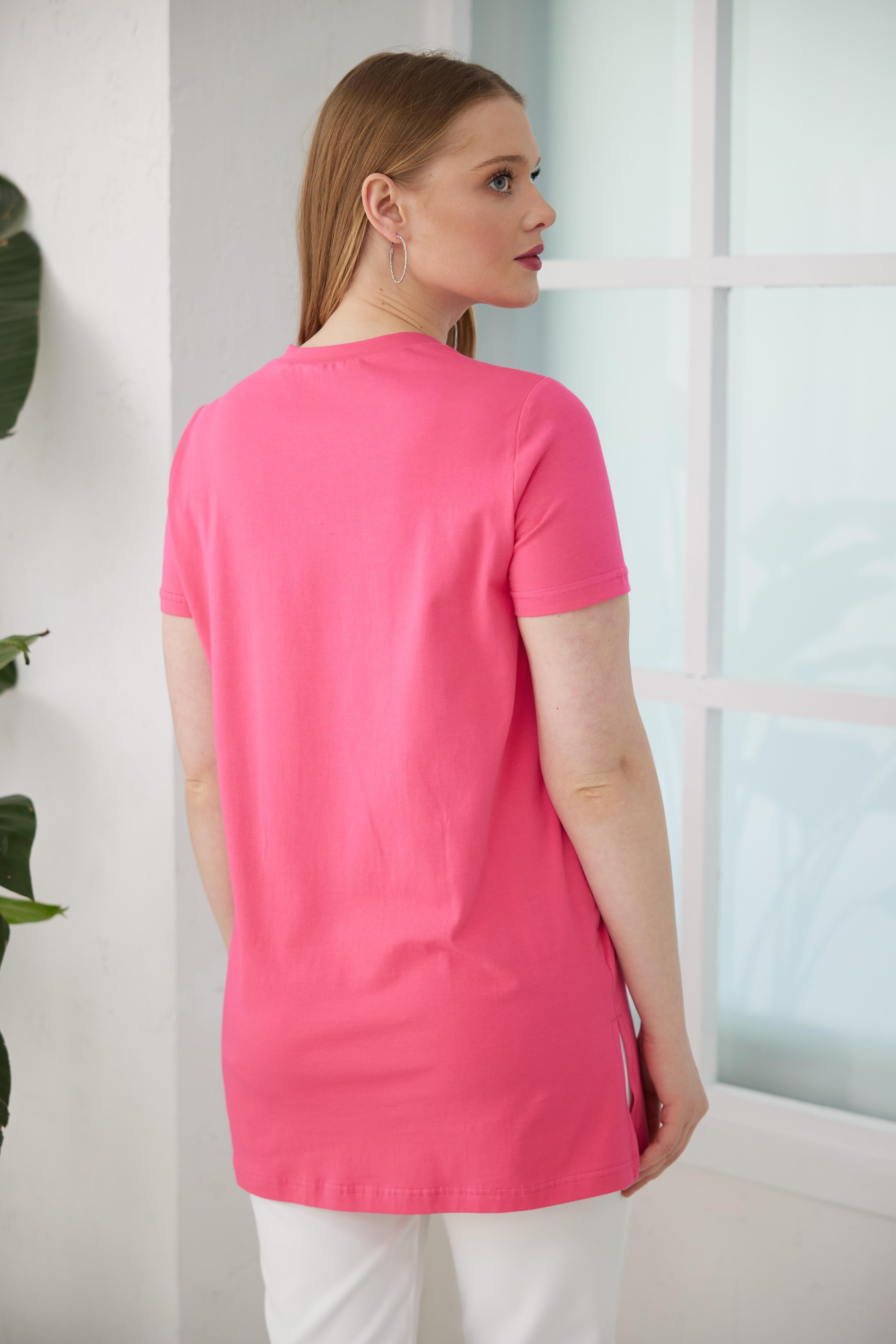 MOODBASİC Moodbasic Mb27.180 Taş Baskılı T-Shirt - Fuşya  T-shirt