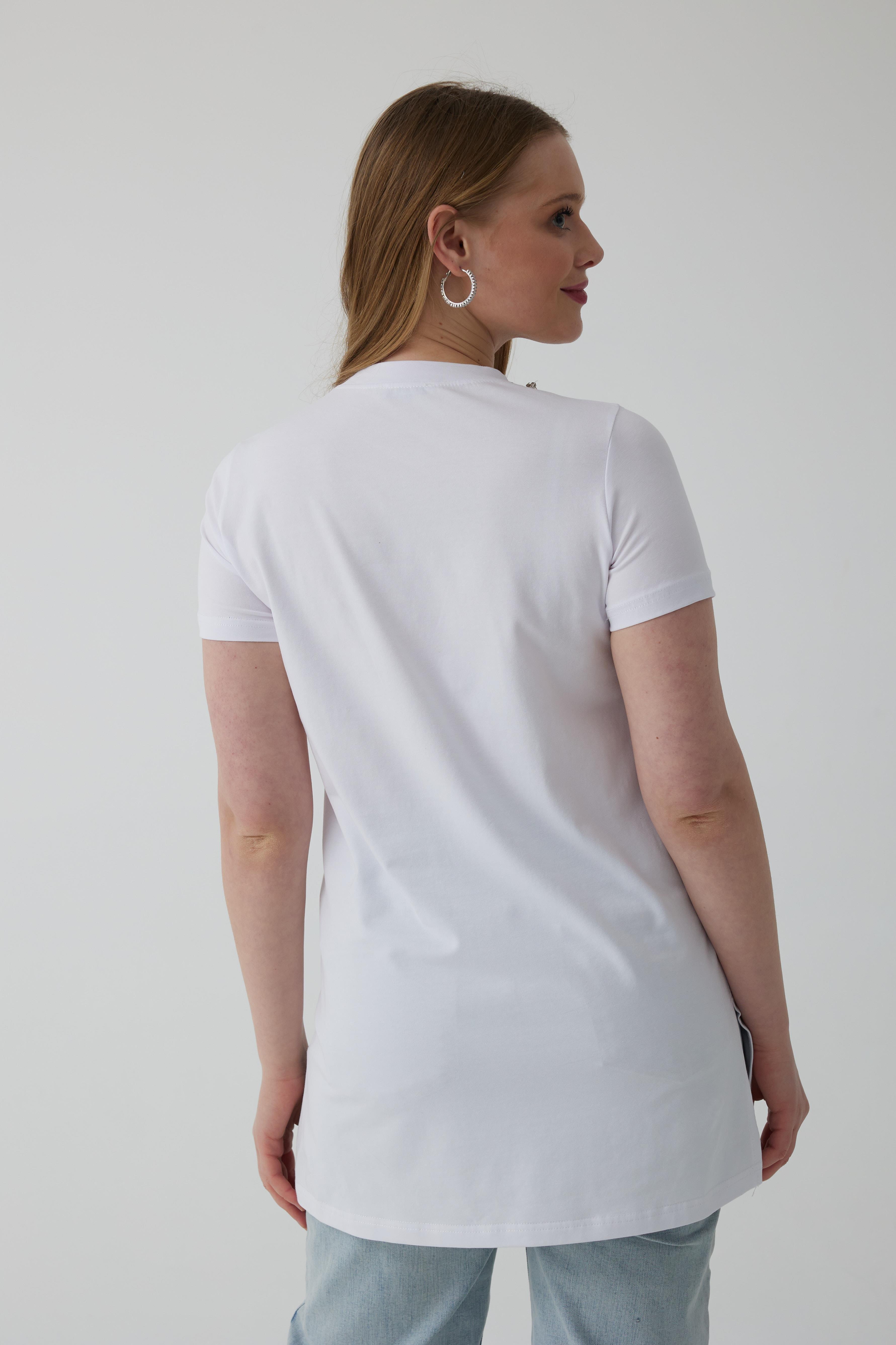 MOODBASİC Moodbasic Mb27.167 Taşlı Şeritli T-Shirt - Beyaz  T-shirt