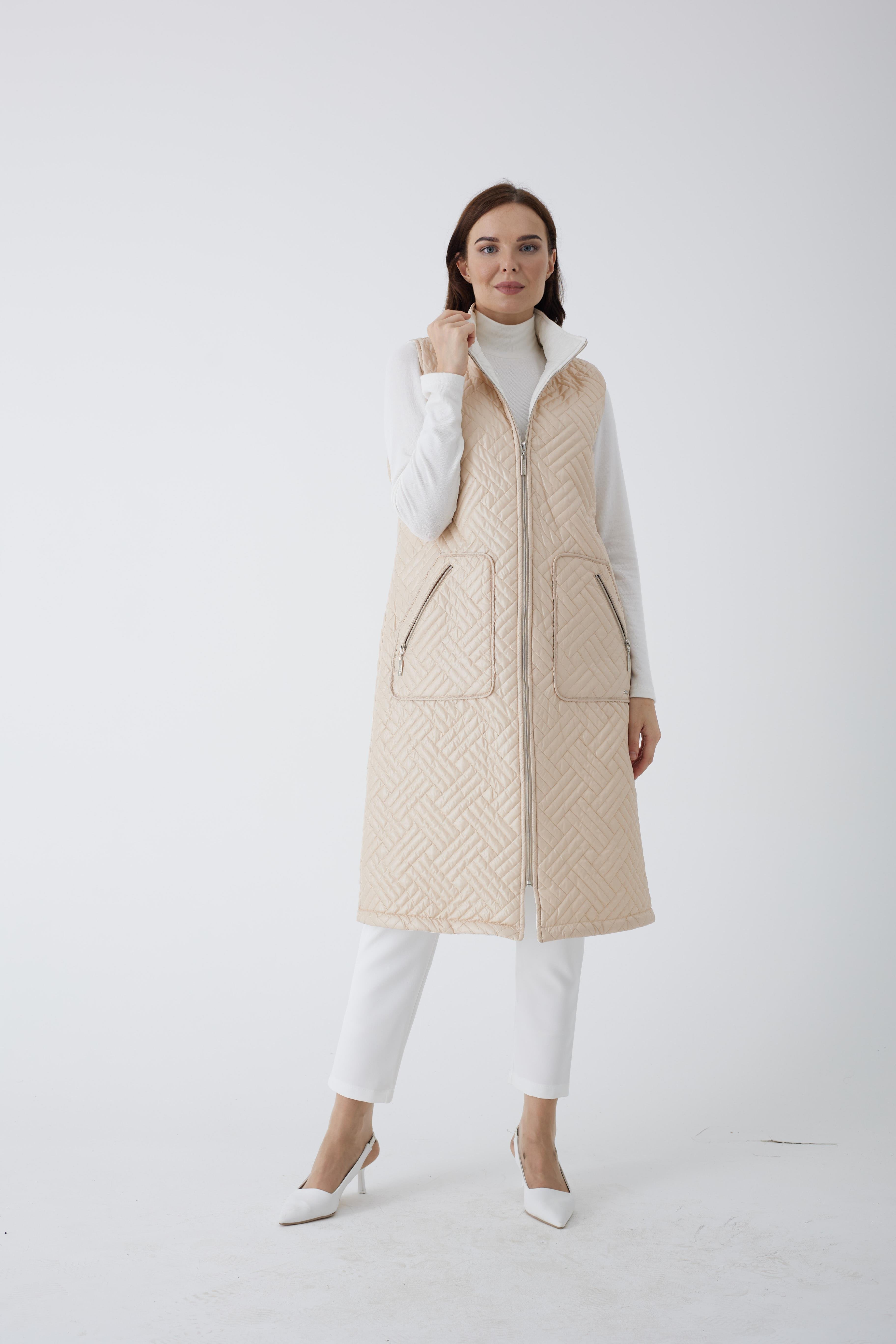 MOODBASİC Moodbasic Mb28.65  Çift Taraflı Uzun Yelek - Bej  Yelek
