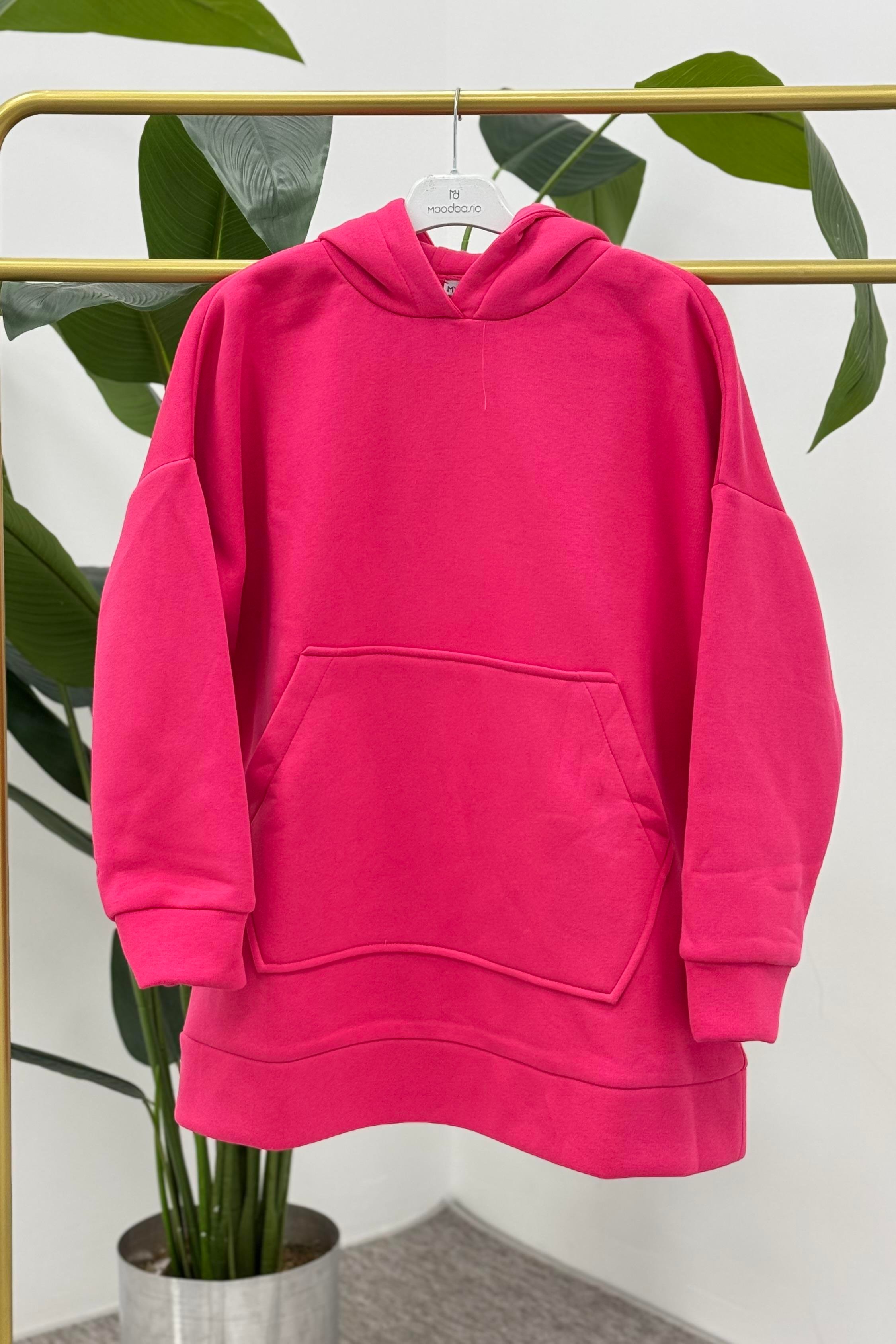MOODBASİC Moodbasic Mm21.0336 İçi Polarlı Kanguru Cepli Sweat Tunik - Fuşya  Tunik 