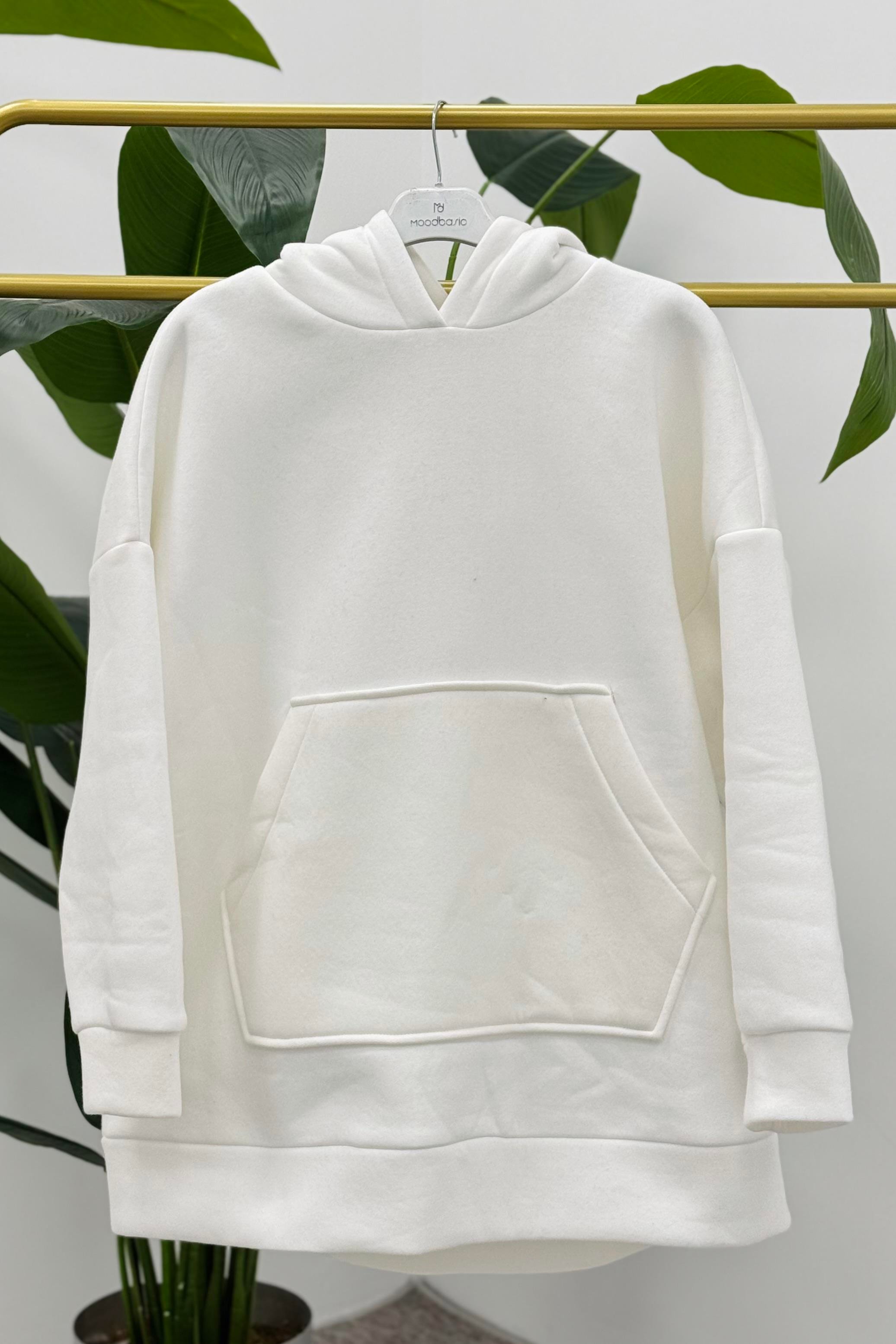 MOODBASİC Moodbasic Mm21.0336 İçi Polarlı Kanguru Cepli Sweat Tunik - Ekru  Tunik 