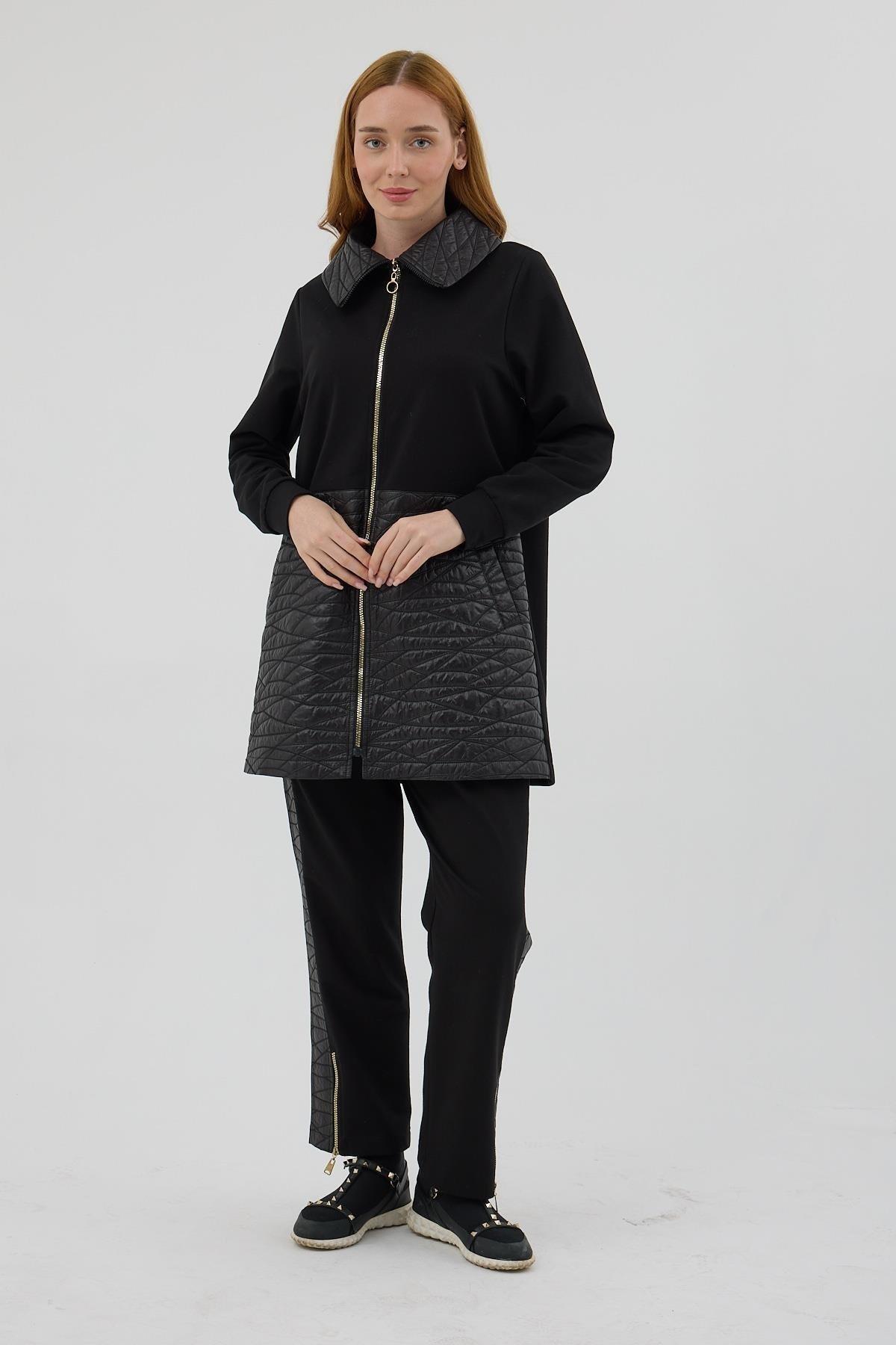 MOODBASİC Moodbasic Mm24.0255 Rugan Kapitone Detaylı Takım - Siyah  Takım 