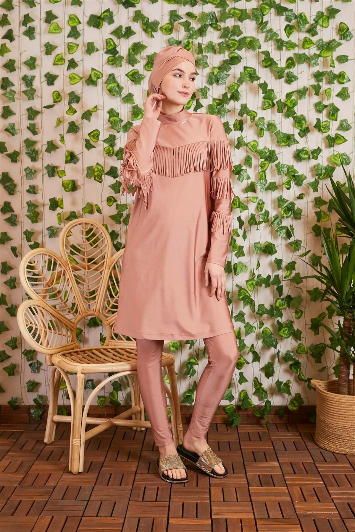 MOODBASİC Moodbasic Sw36.201 Püsküllü Tesettür Mayo - Gül Moodbasic Sw36.201 Püsküllü Tesettür Mayo - Gül Tesettür Mayo MOODBASİC Bilen Giyim Tesettür Mayo