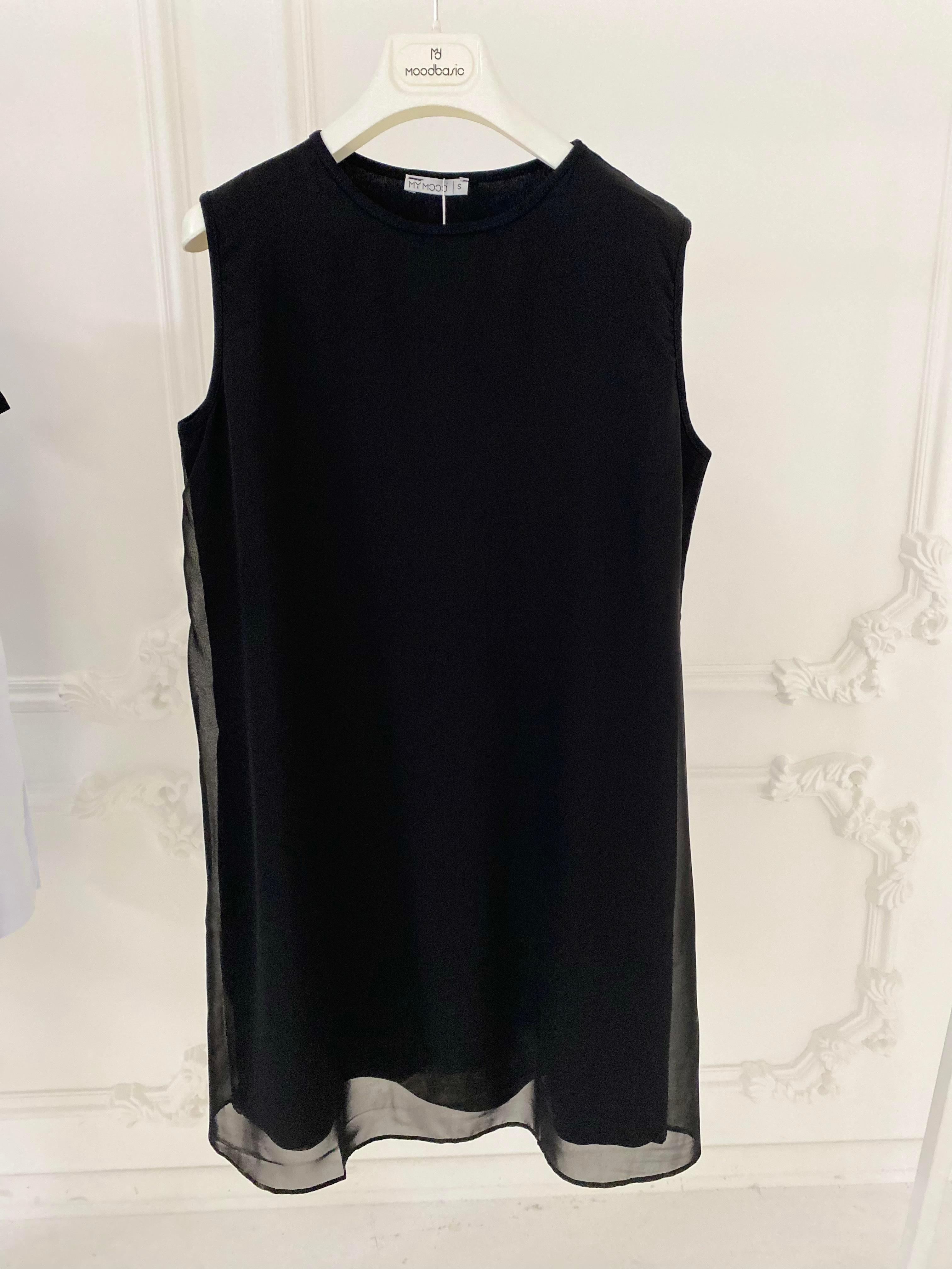 MY MOOD My Mood Mm27.0137 Şifonlu Sıfır Kol İçlik Tunik - Siyah  İçlik