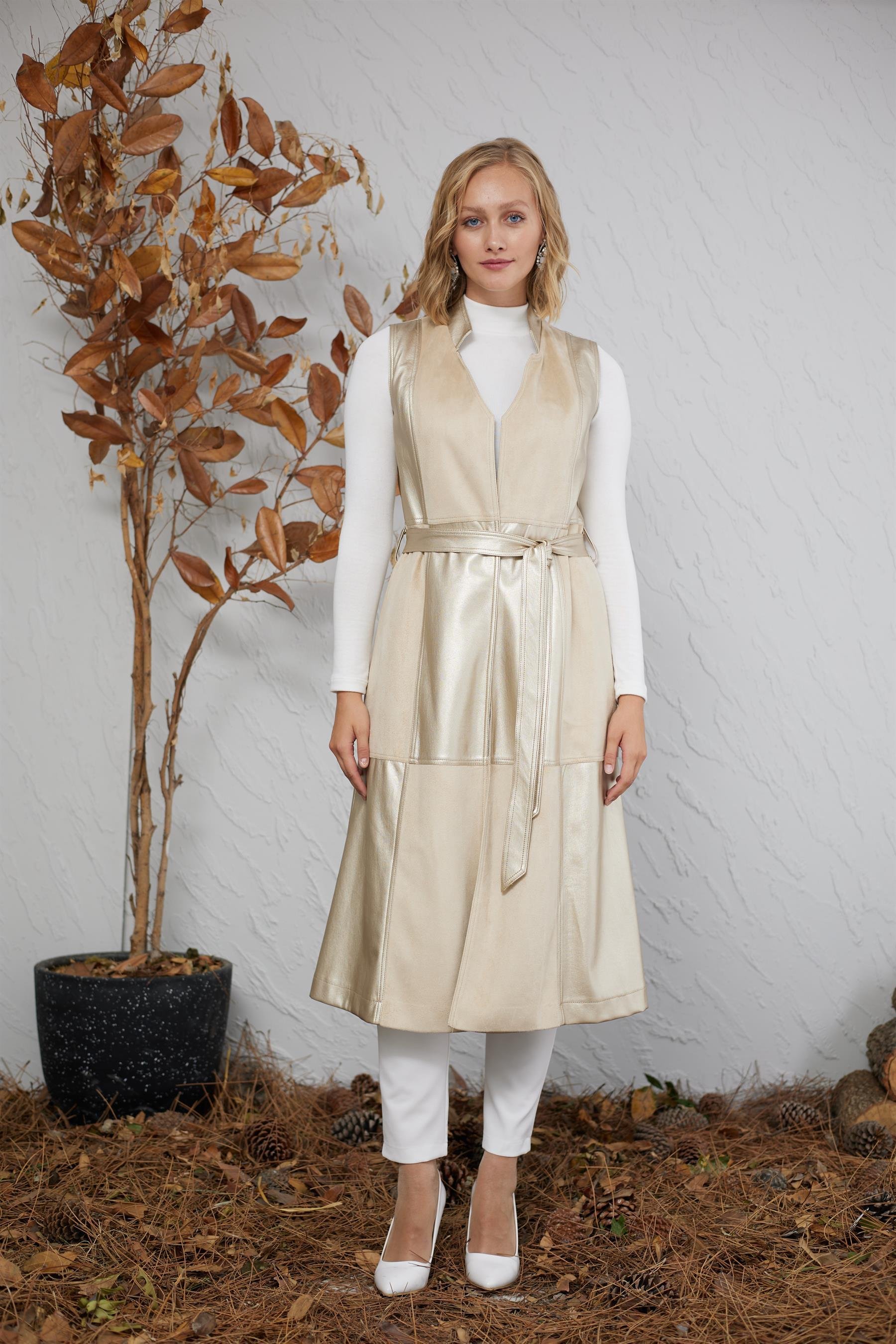 MY MOOD My Mood Mm28.0035 Deri Detaylı Yelek - Bej  Yelek