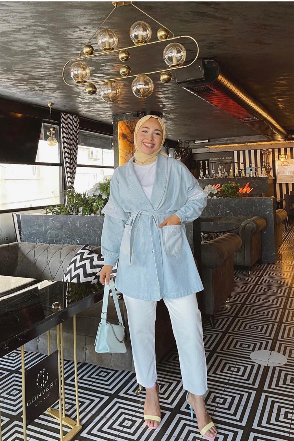 N.K BY KORKUT N.K 554 Kol Taş İşlemeli Kot Kap - Mavi