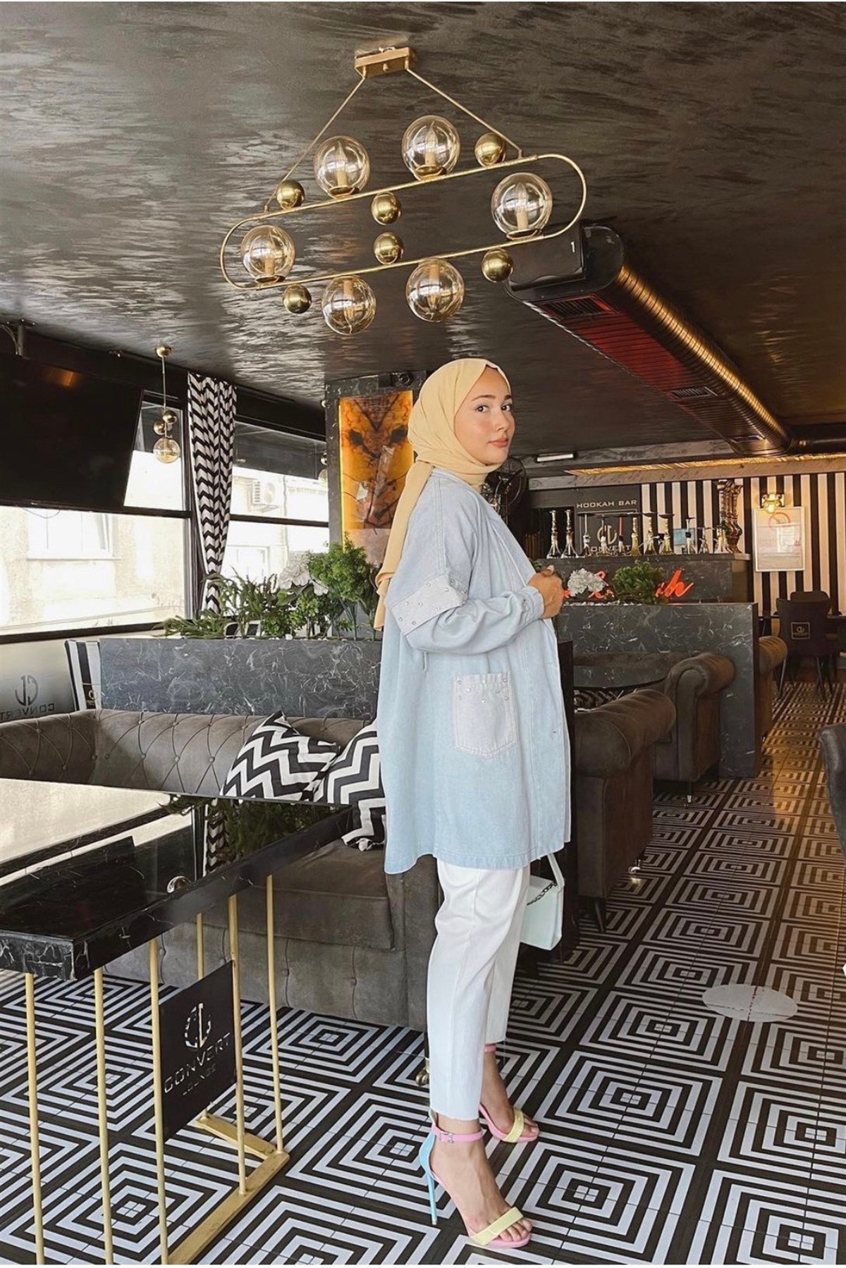 N.K BY KORKUT N.K 554 Kol Taş İşlemeli Kot Kap - Mavi