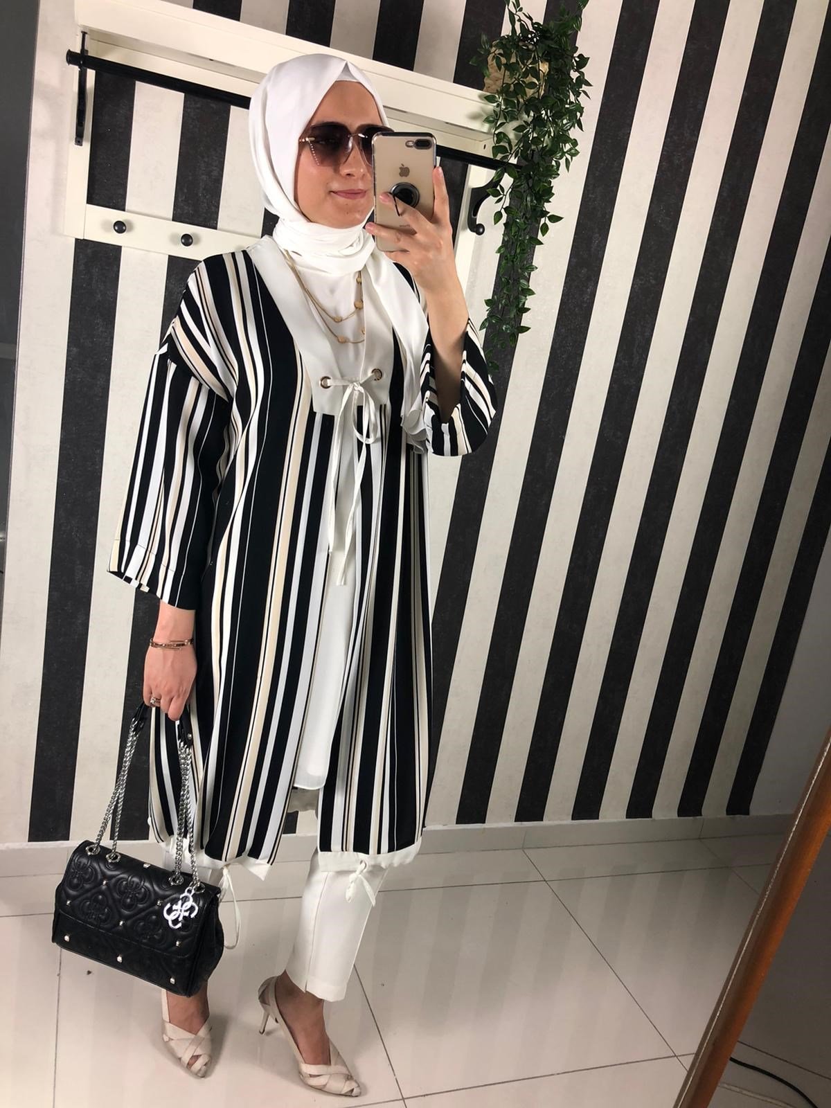 NARSNars 5326 Kus Gözü Bagcikli Cizgili Uzun Kap - Siyah