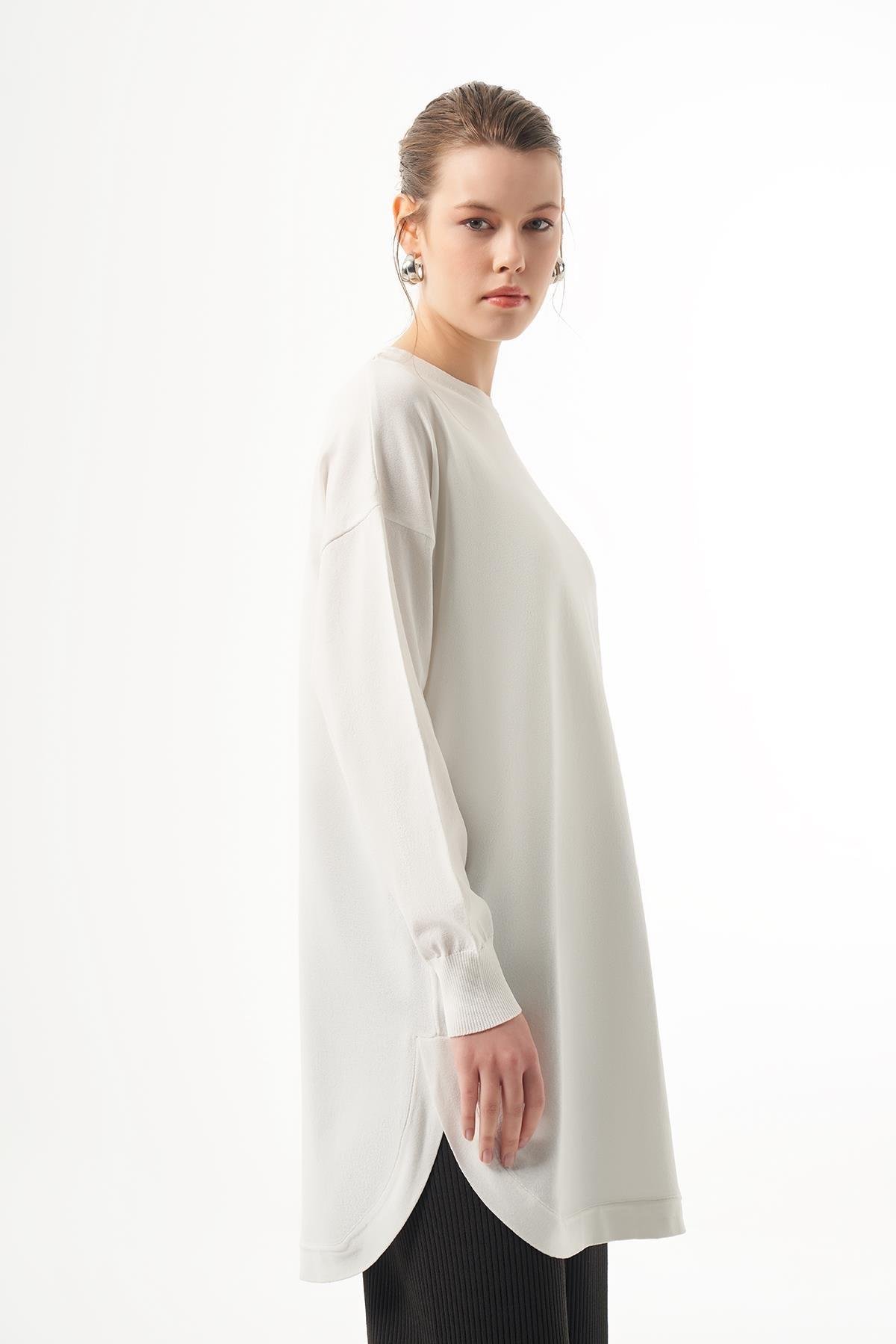 NUSS Nuss 1200 Eteği Oval Kesim Merserize Tunik - Ekru  Tunik 