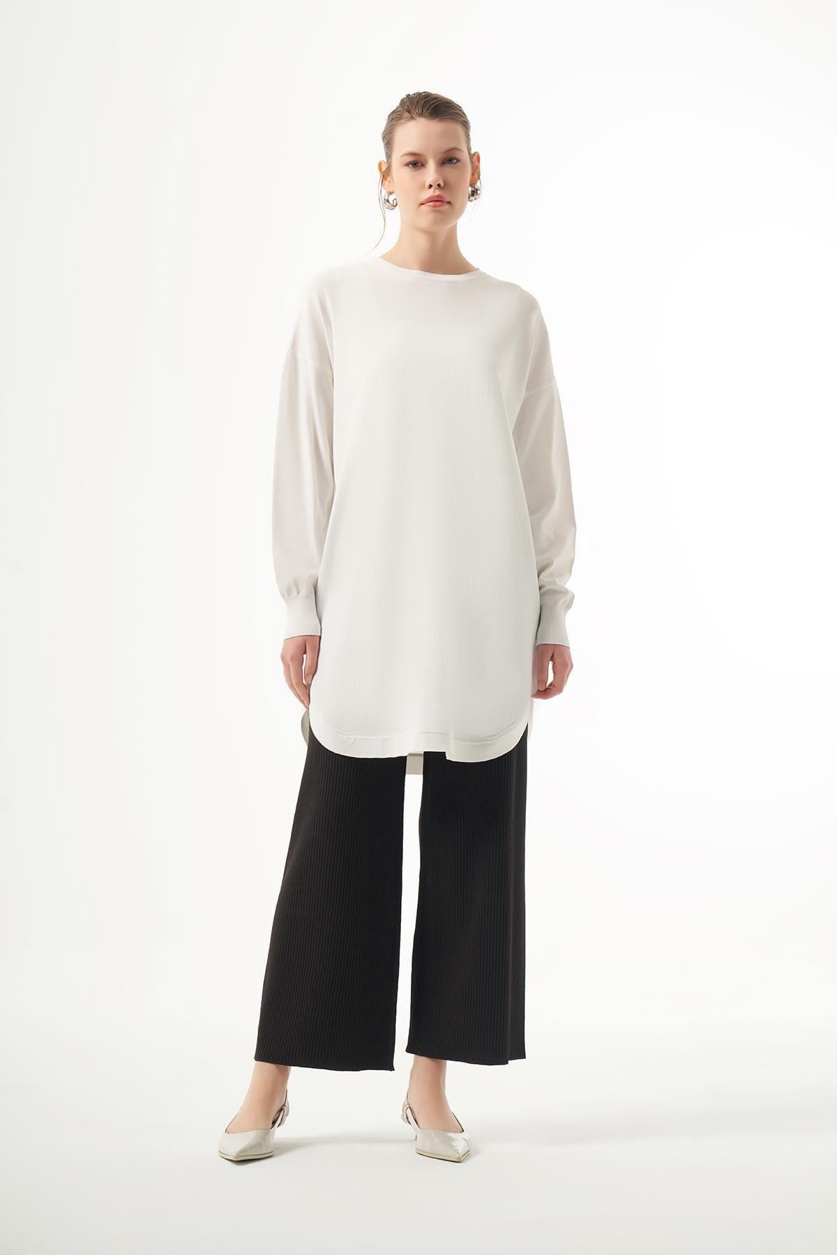 NUSS Nuss 1200 Eteği Oval Kesim Merserize Tunik - Ekru  Tunik 