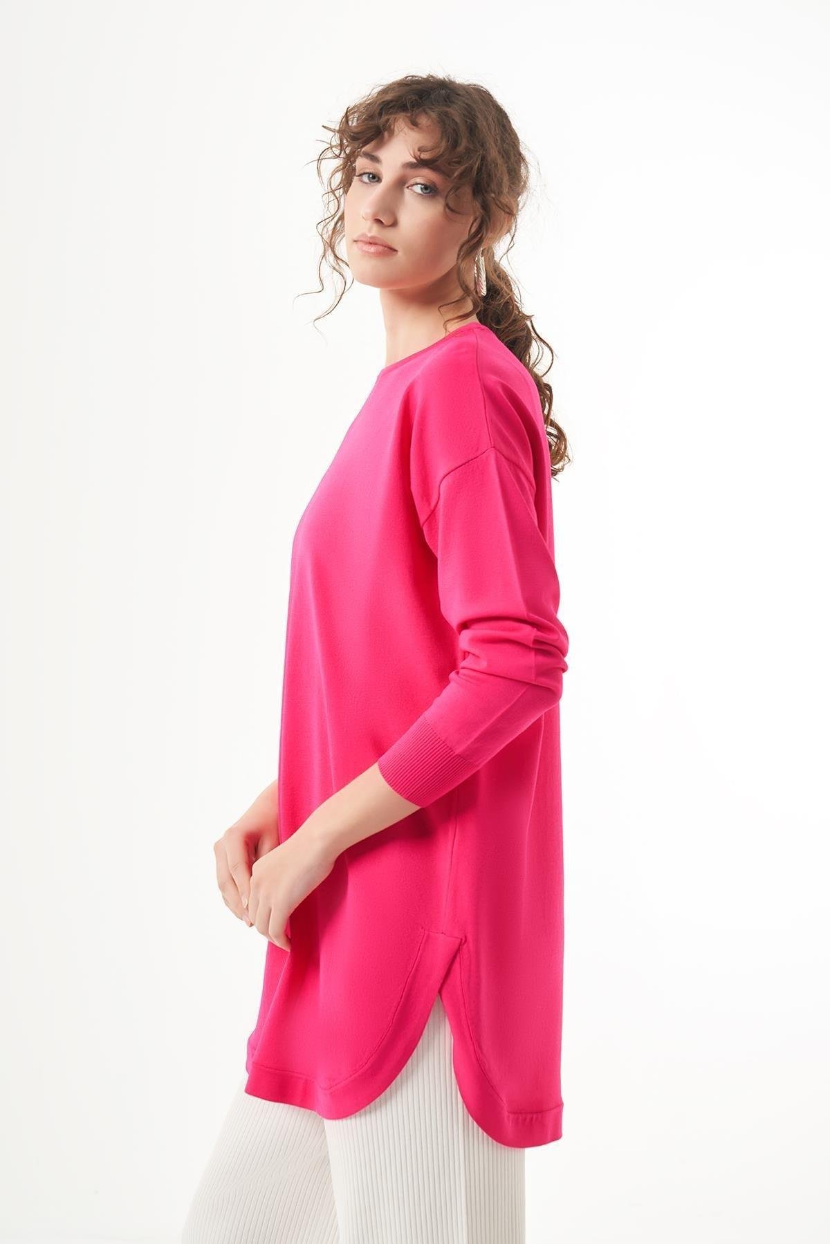 NUSS Nuss 1200 Eteği Oval Kesim Merserize Tunik - Fuşya  Tunik 