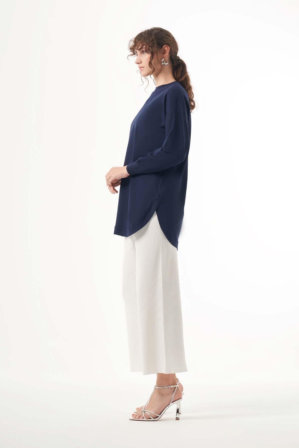 NUSS Nuss 1200 Eteği Oval Kesim Merserize Tunik - Lacivert  Tunik 