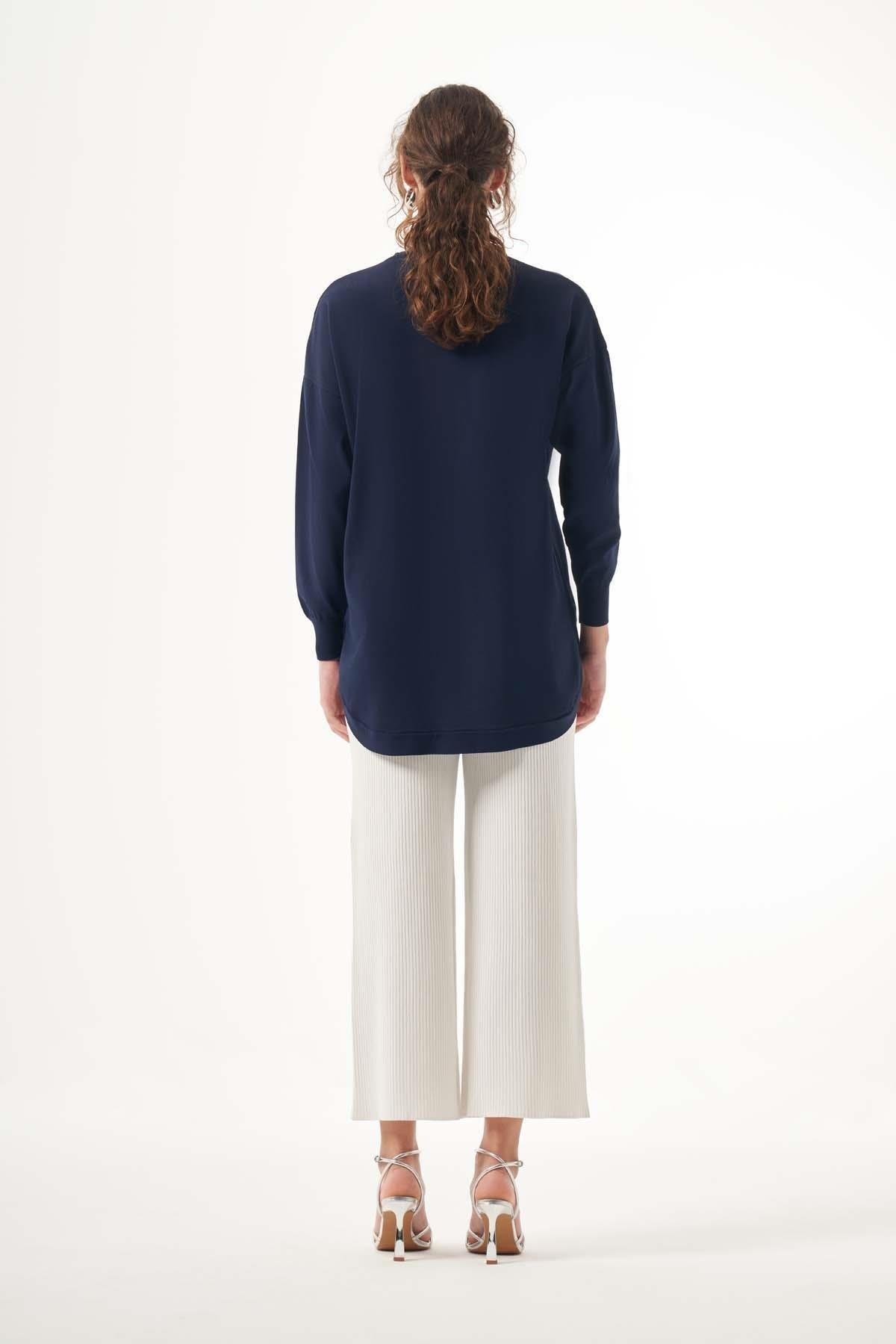 NUSS Nuss 1200 Eteği Oval Kesim Merserize Tunik - Lacivert  Tunik 