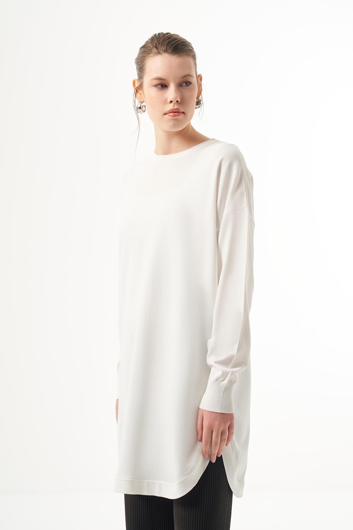 NUSS Nuss 1200 Eteği Oval Kesim Merserize Tunik - Ekru  Tunik 