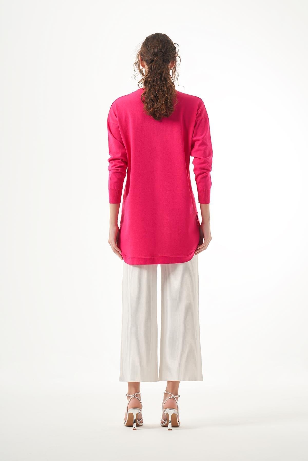 NUSS Nuss 1200 Eteği Oval Kesim Merserize Tunik - Fuşya  Tunik 