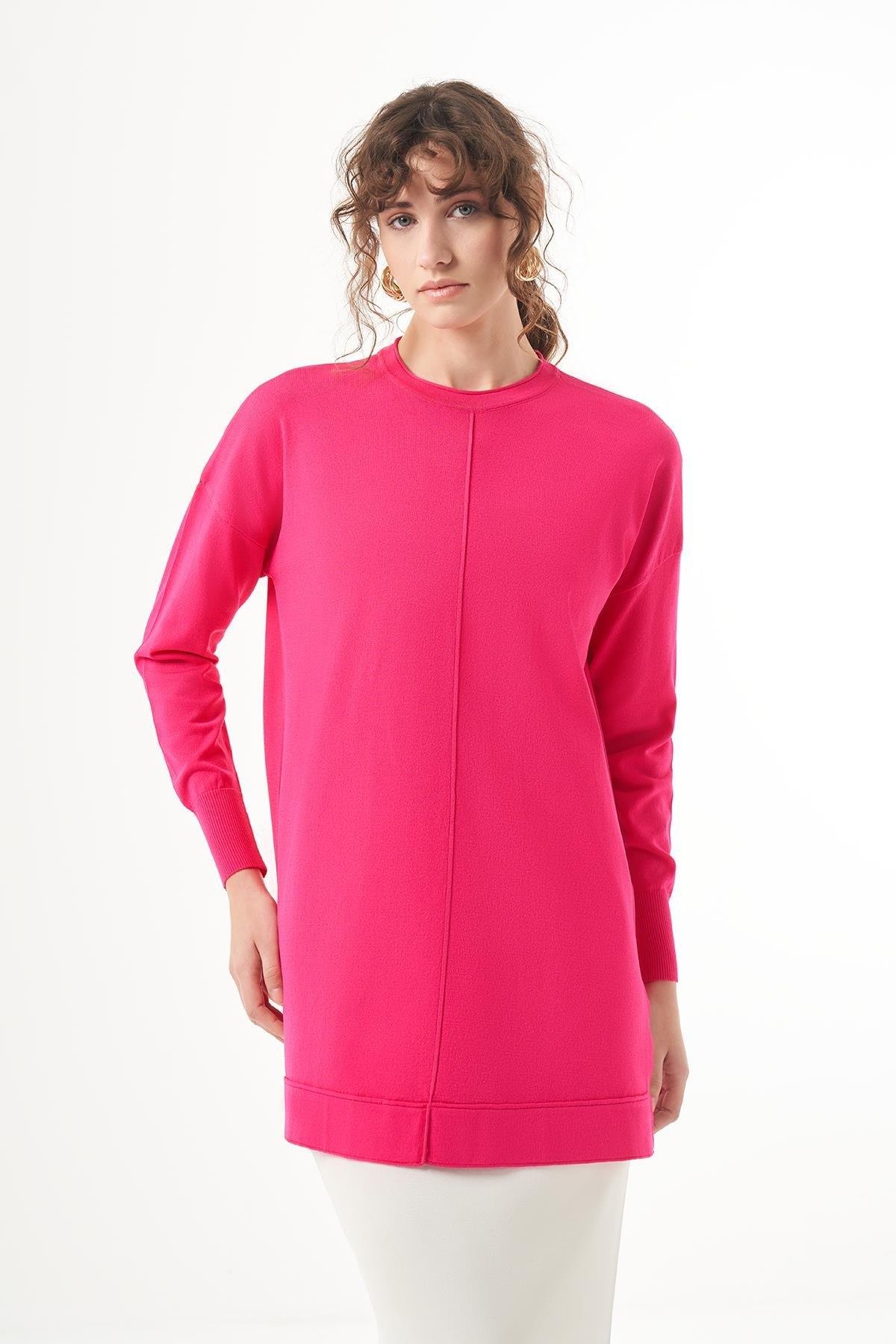 NUSS Nuss 1201 Ön Nervür Detay Merserize Tunik - Fuşya  Tunik 