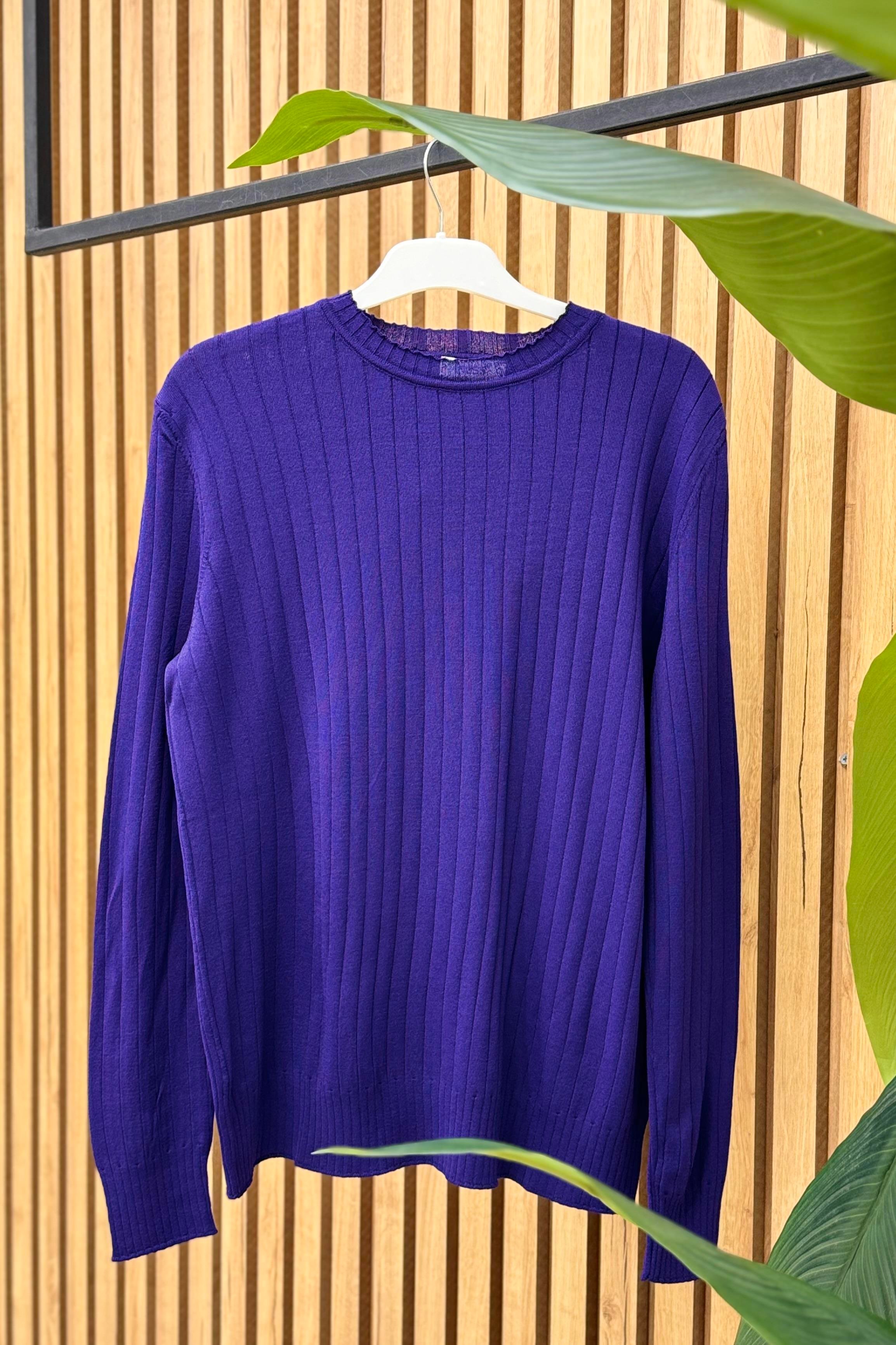 NUSS Nuss 1202 Kendinden Çizgili Kısa Merserize Bluz - Mor  Tunik