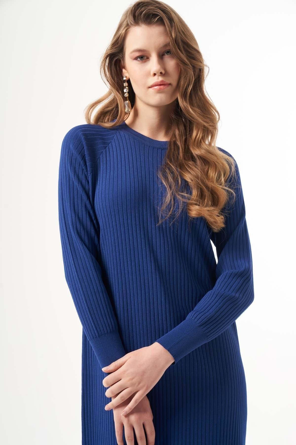NUSS Nuss 1403 İnci Fitilli Merserize Elbise - Saks  Elbise 