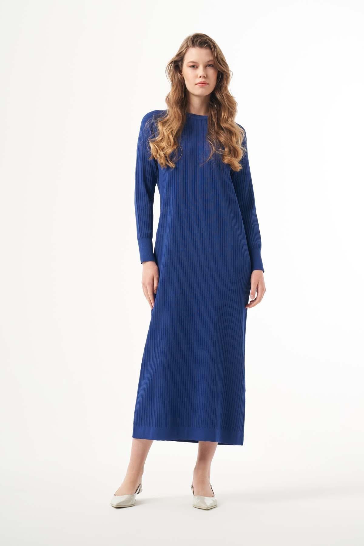 NUSS Nuss 1403 İnci Fitilli Merserize Elbise - Saks  Elbise 