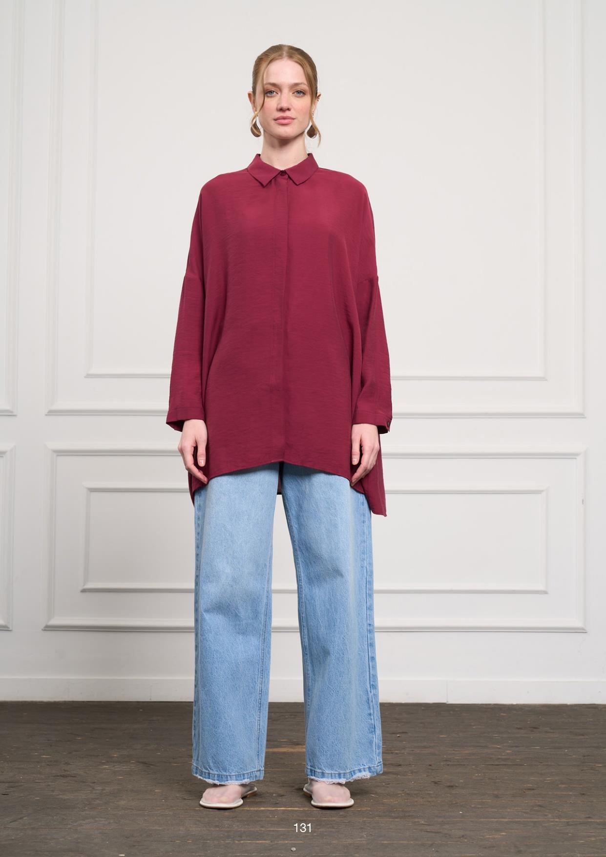 NUSS Nuss 3001 Oversize Basic Gömlek - Ahududu Nuss 3001 Oversize Basic Gömlek - Bilen Giyim Tunik 