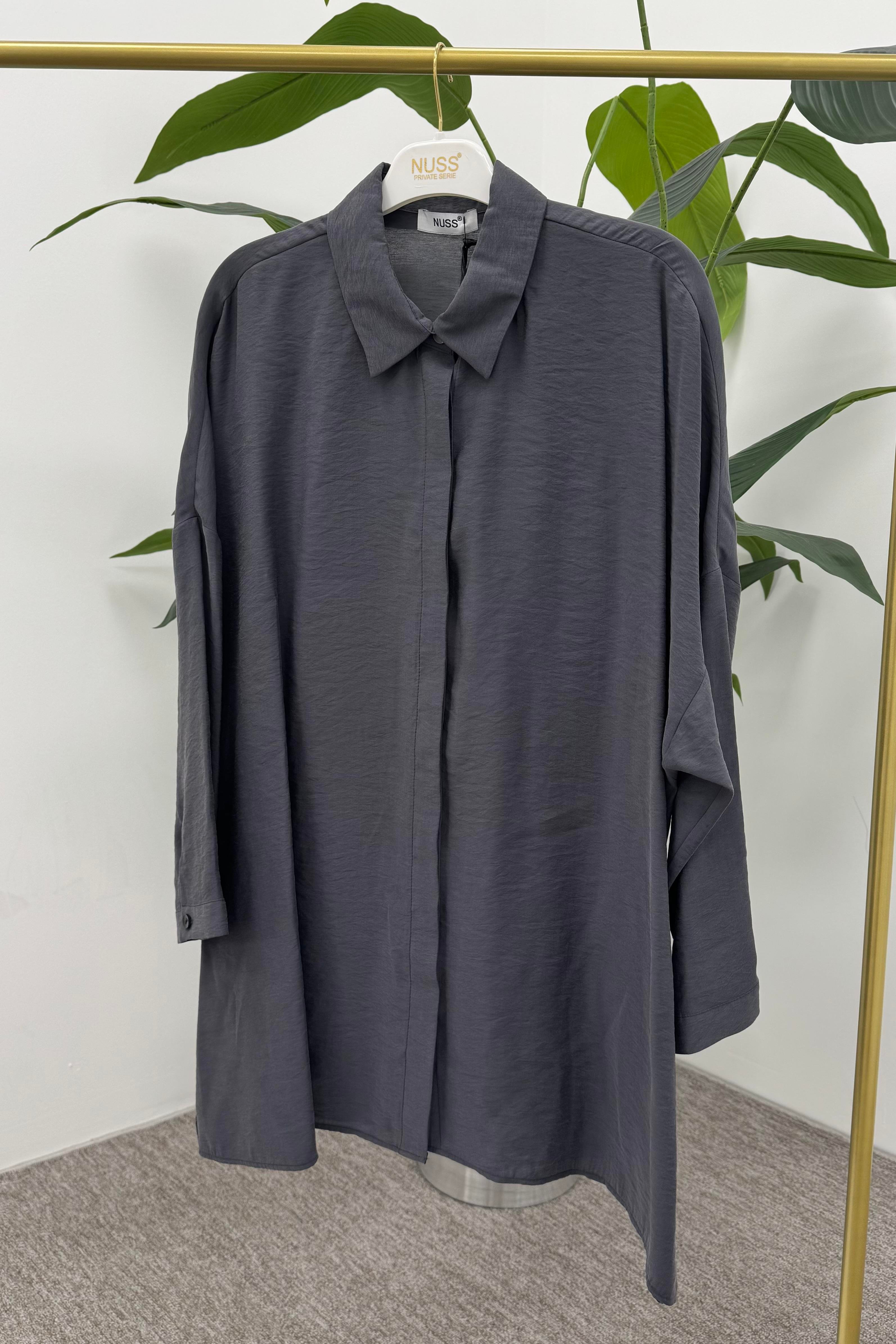 NUSS Nuss 3001 Oversize Basic Gömlek - Antrasit  Tunik 