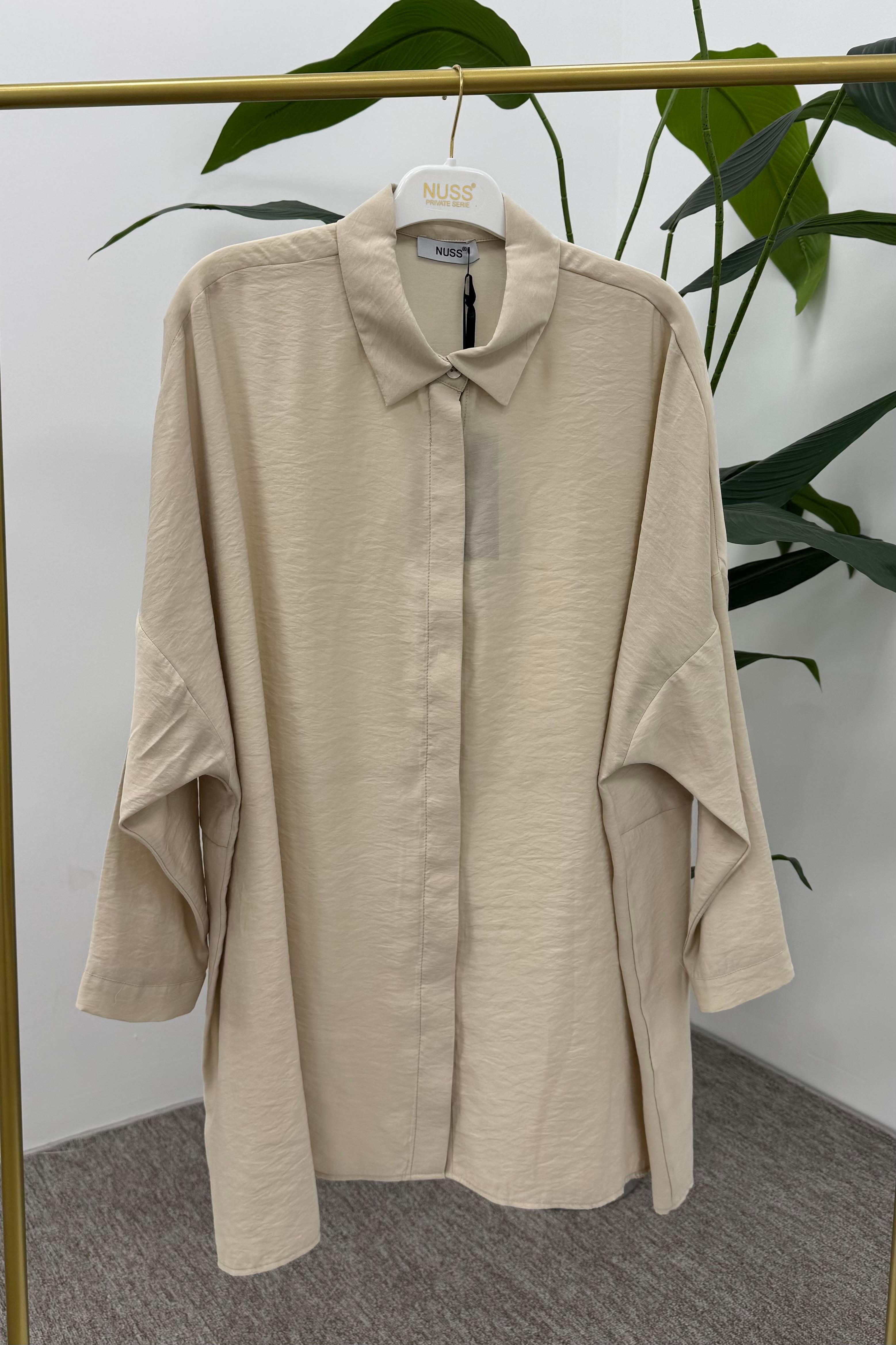 NUSS Nuss 3001 Oversize Basic Gömlek - Bej  Tunik 