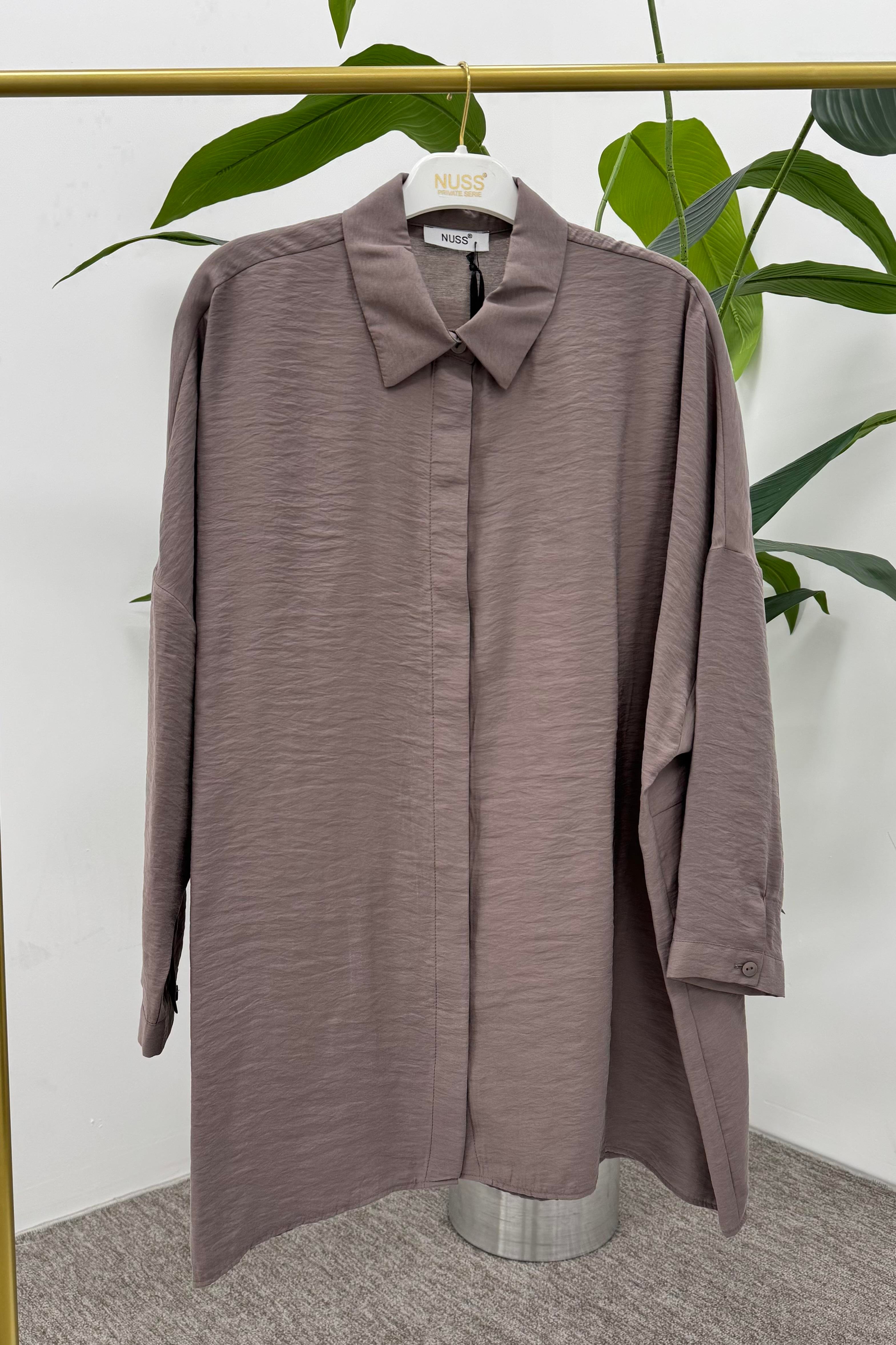 NUSS Nuss 3001 Oversize Basic Gömlek - Çikolata  Tunik 