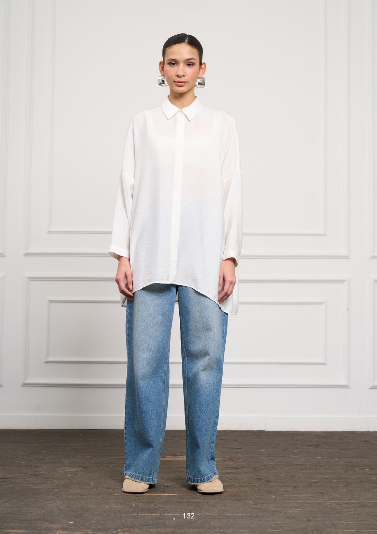 NUSS Nuss 3001 Oversize Basic Gömlek - Ekru Nuss 3001 Oversize Basic Gömlek - Bilen Giyim Tunik 