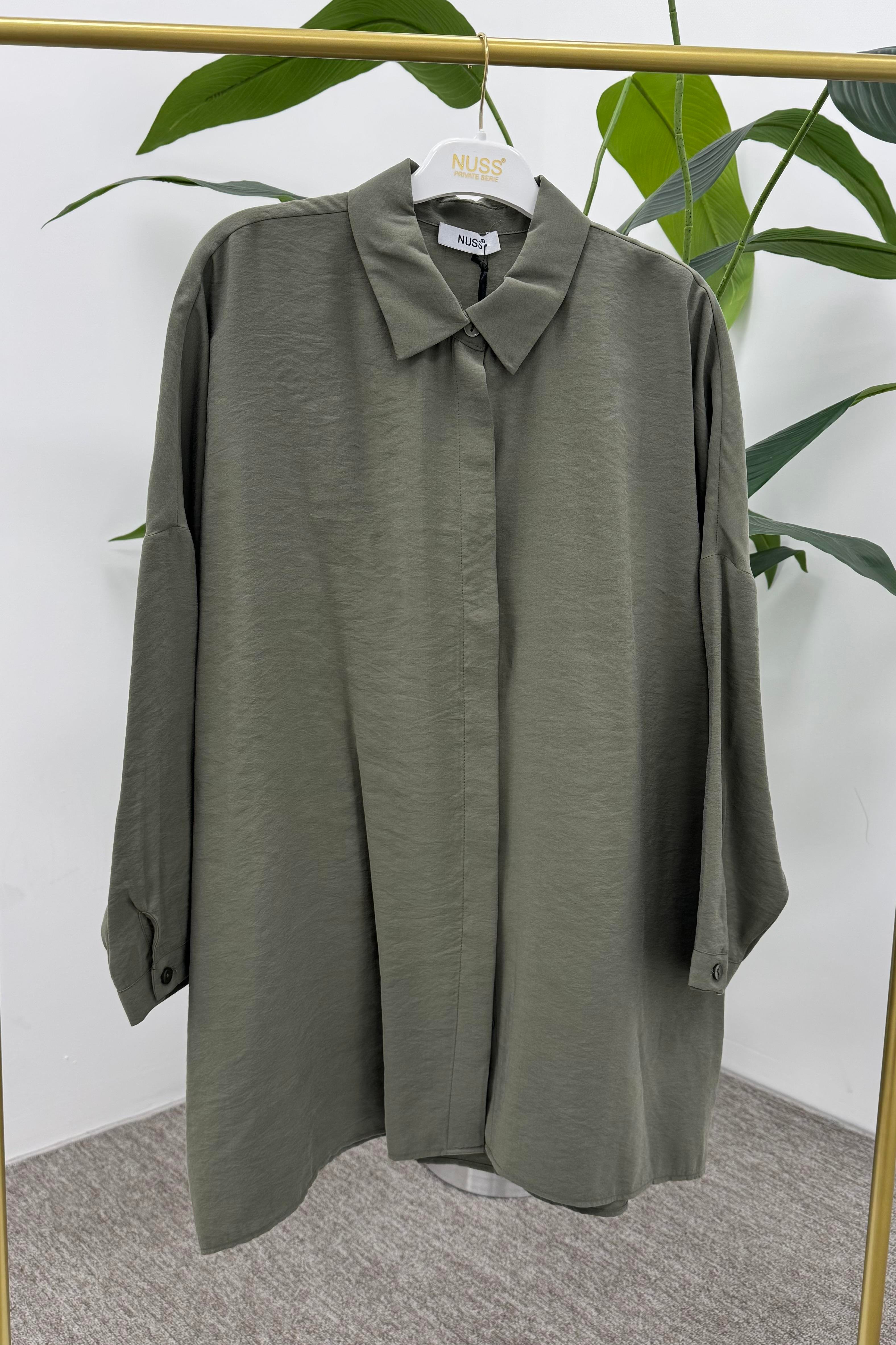 NUSS Nuss 3001 Oversize Basic Gömlek - Haki  Tunik 