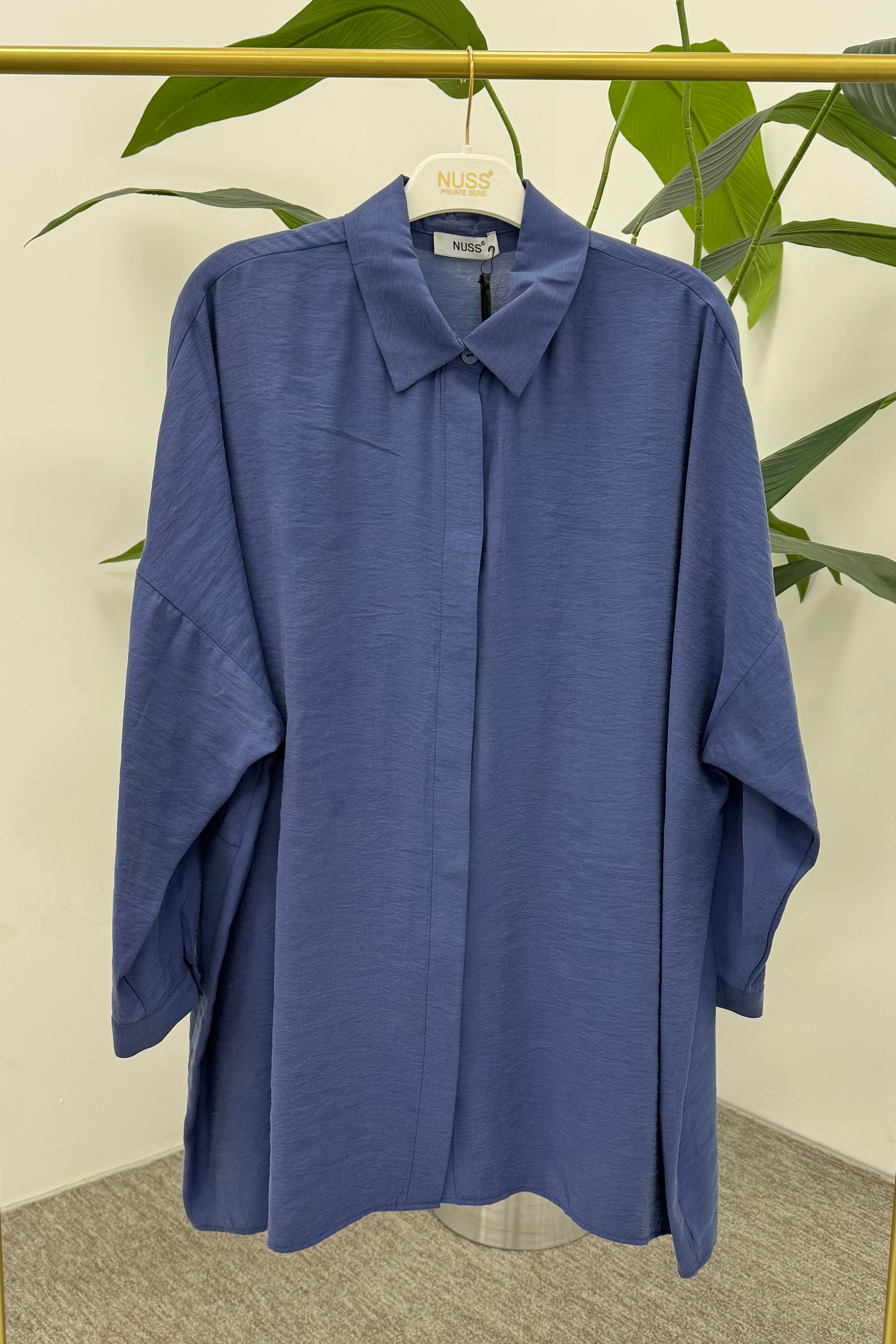 NUSS Nuss 3001 Oversize Basic Gömlek - İndigo  Tunik 