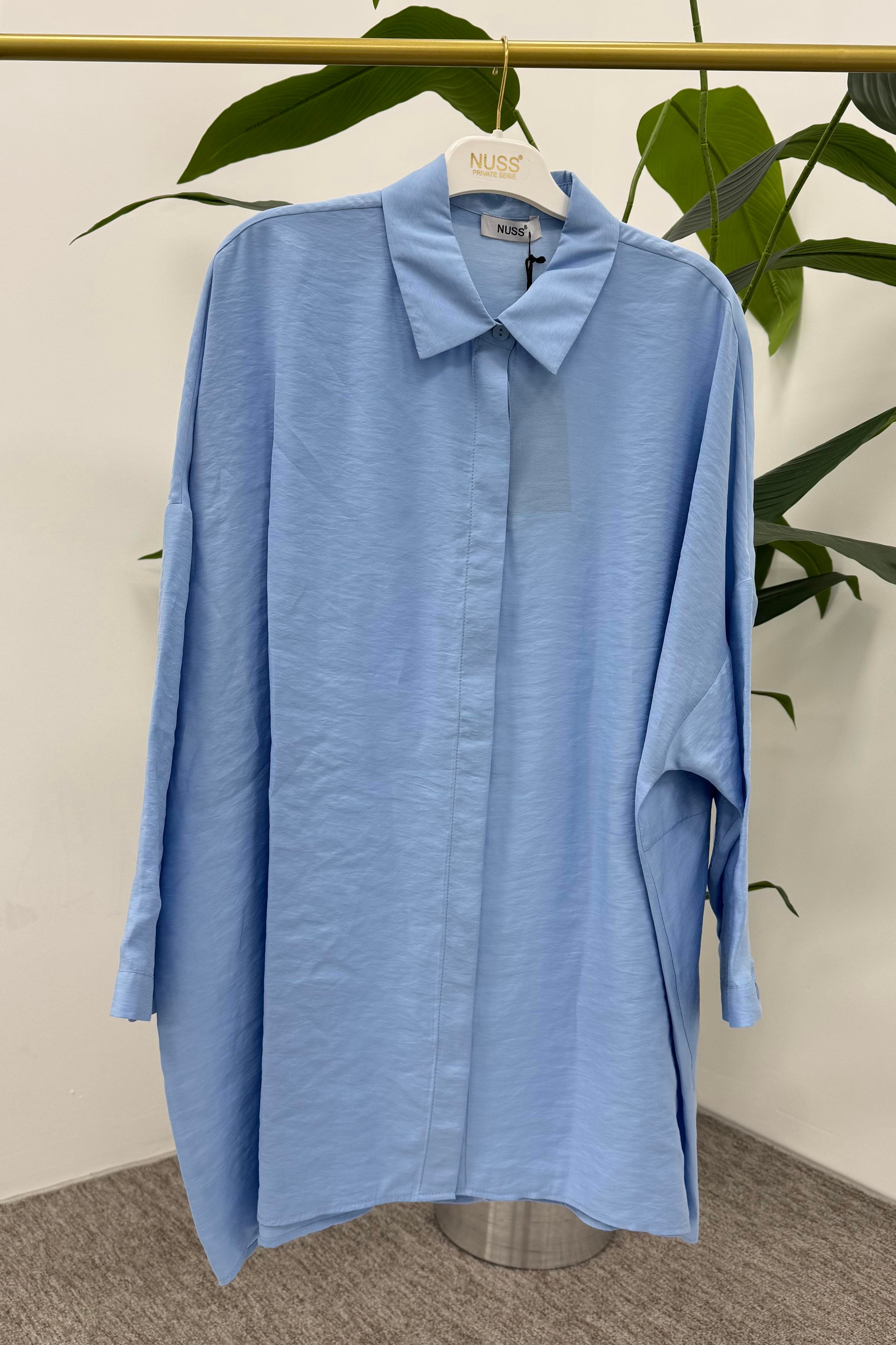 NUSS Nuss 3001 Oversize Basic Gömlek - Mavi  Tunik 