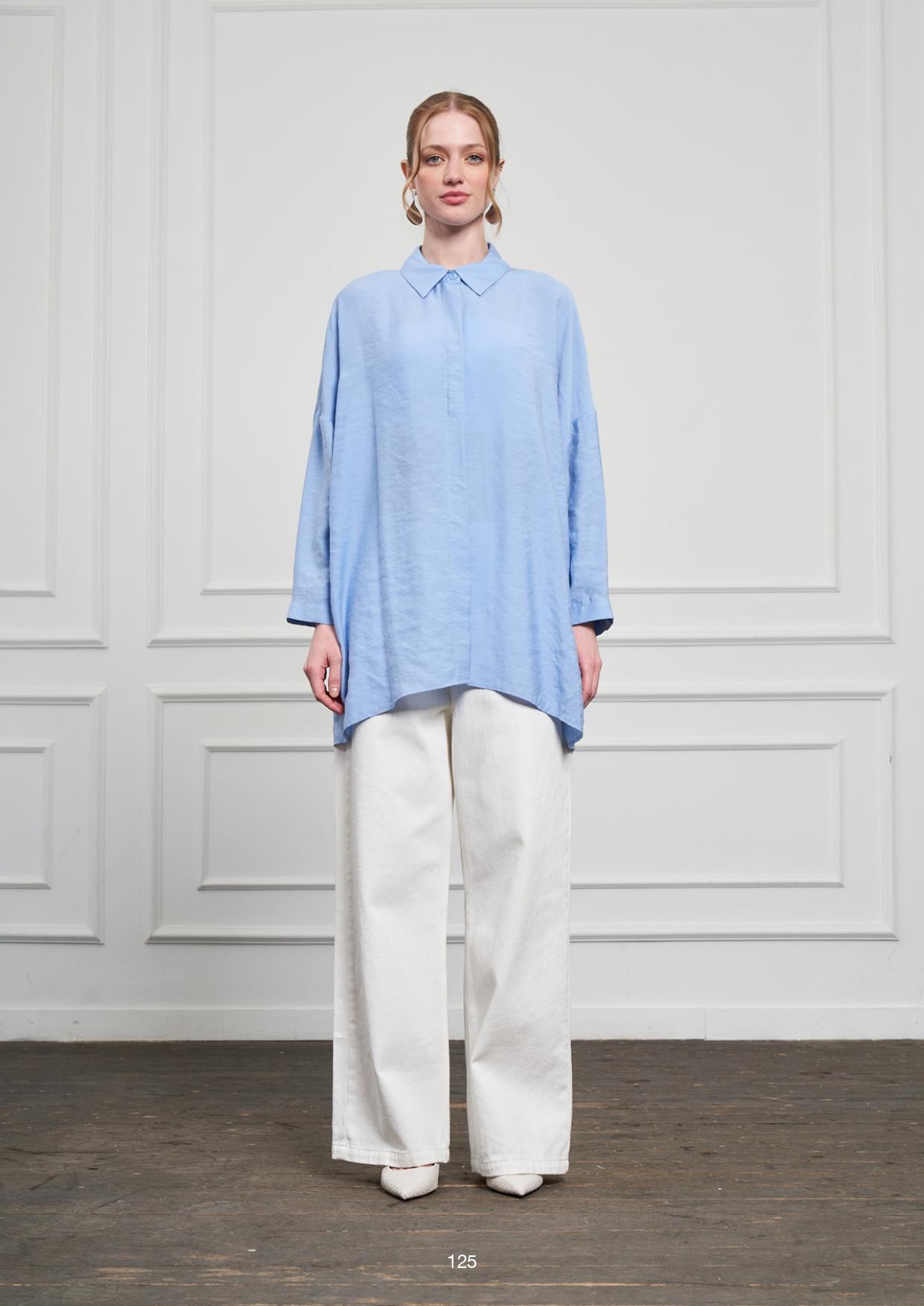 NUSS Nuss 3001 Oversize Basic Gömlek - Mavi Nuss 3001 Oversize Basic Gömlek - Bilen Giyim Tunik 