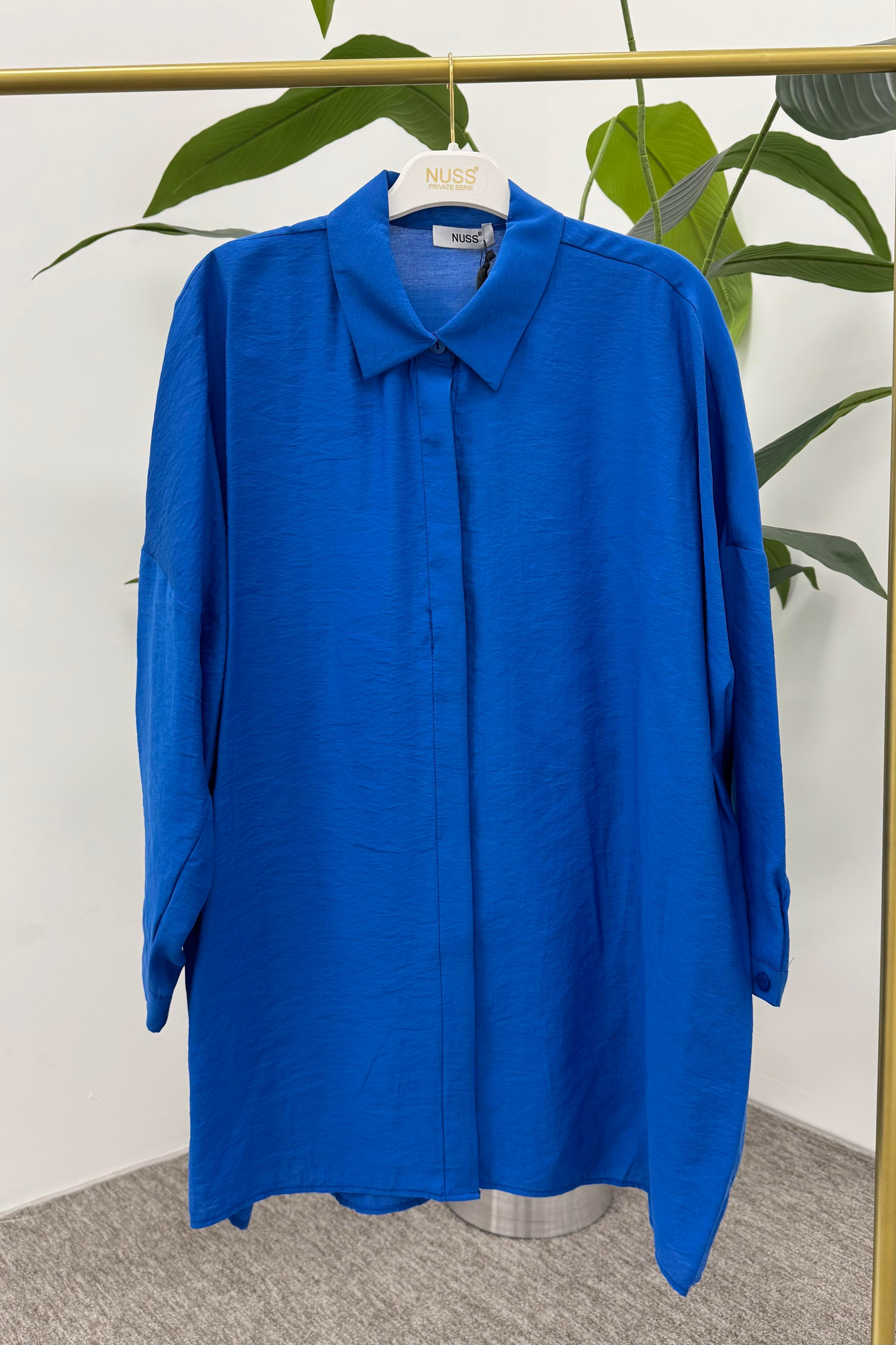NUSS Nuss 3001 Oversize Basic Gömlek - Saks  Tunik 